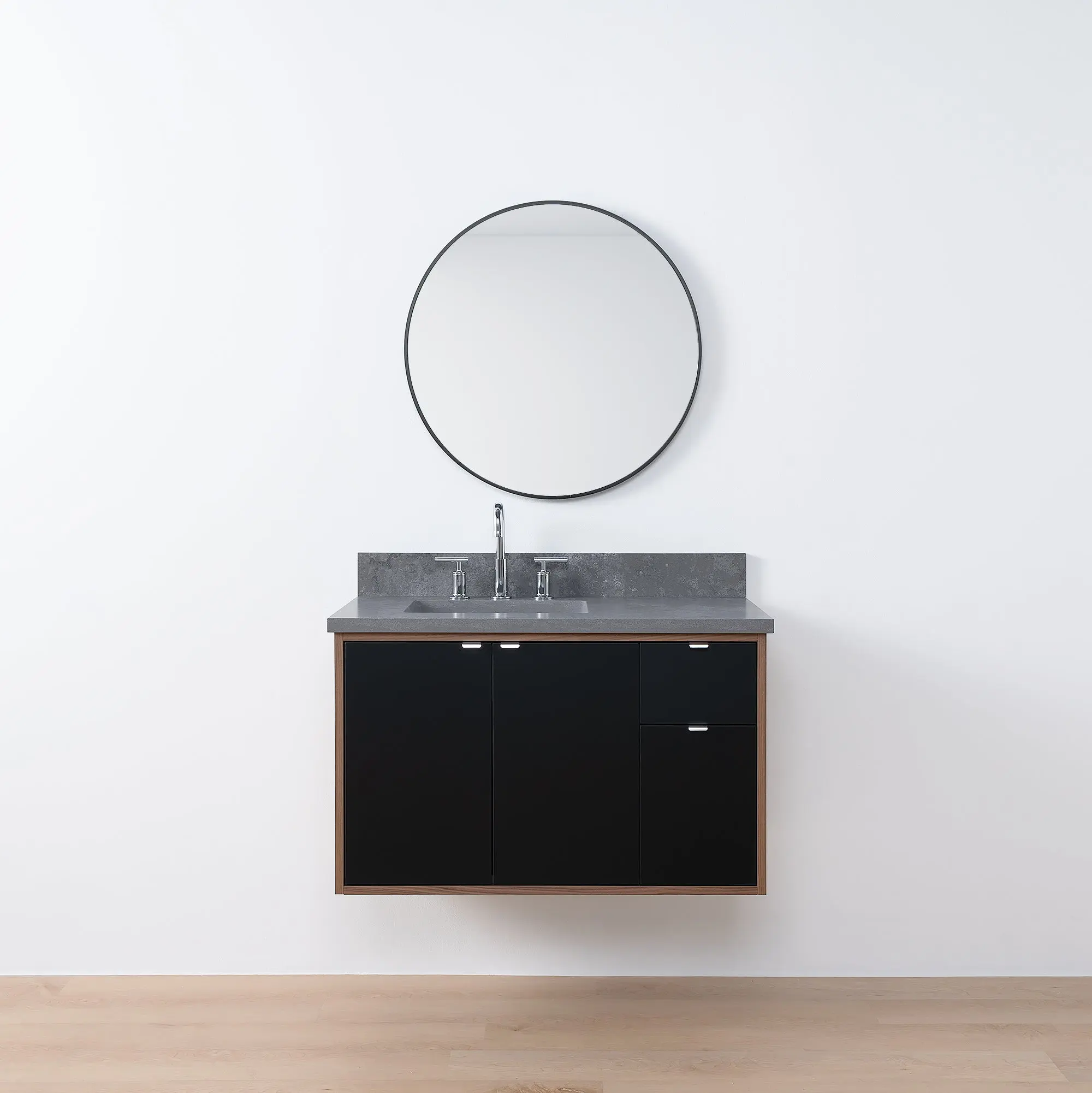 Sidney SLIM 36" Wall Mount Matte Black Bathroom Vanity, Left Sink - Image 20