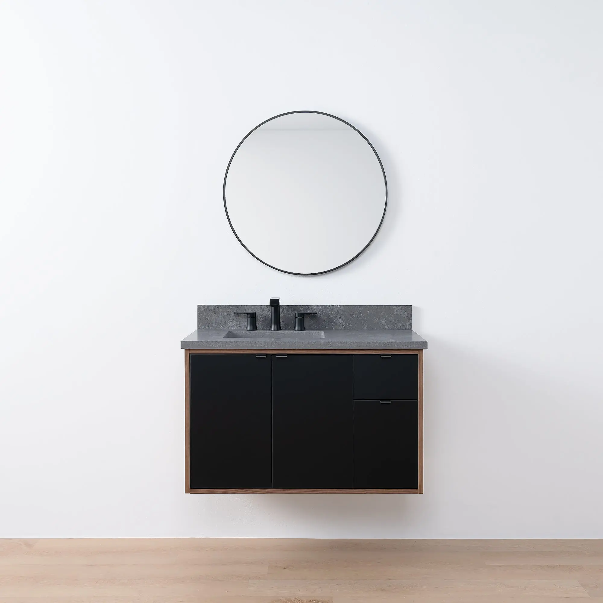 Sidney SLIM 36" Wall Mount Matte Black Bathroom Vanity, Left Sink - Image 21