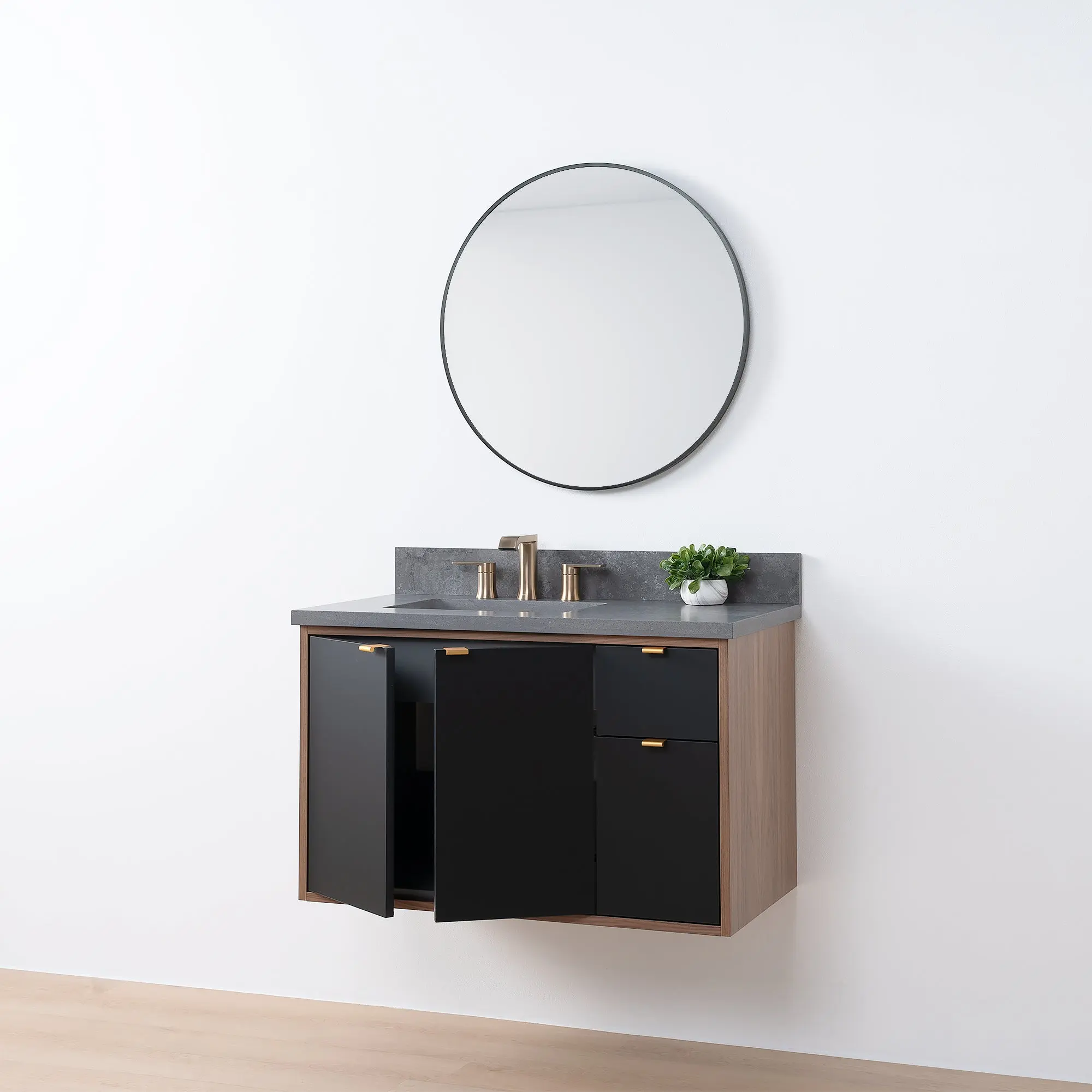 Sidney SLIM 36" Wall Mount Matte Black Bathroom Vanity, Left Sink - Image 6