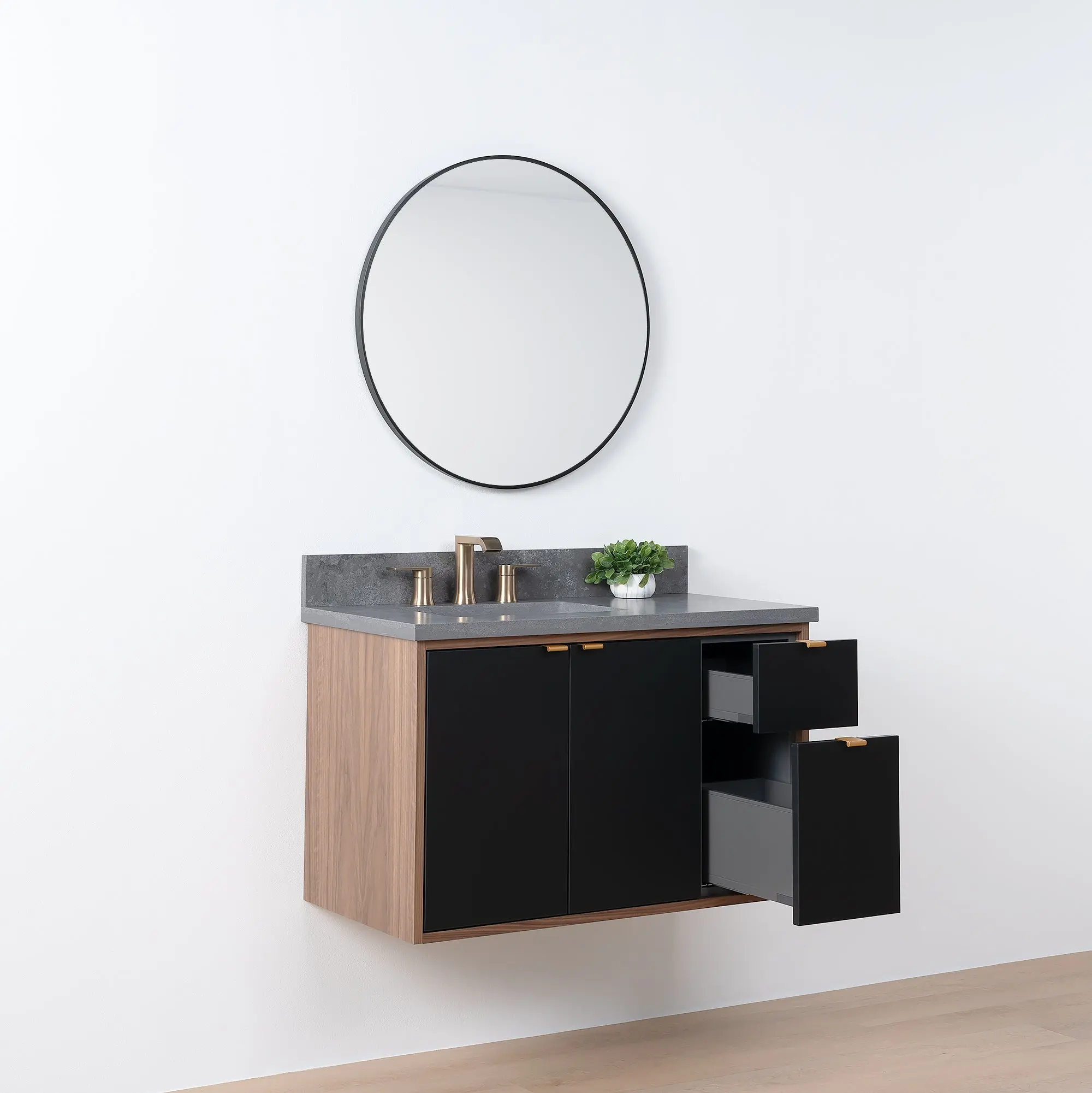Sidney SLIM 36" Wall Mount Matte Black Bathroom Vanity, Left Sink - Image 8