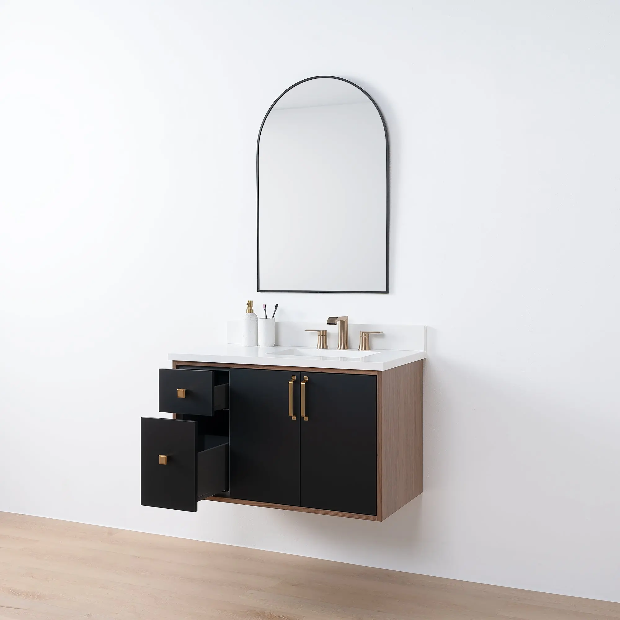 Sidney SLIM 36" Wall Mount Matte Black Bathroom Vanity, Right Sink - Image 9