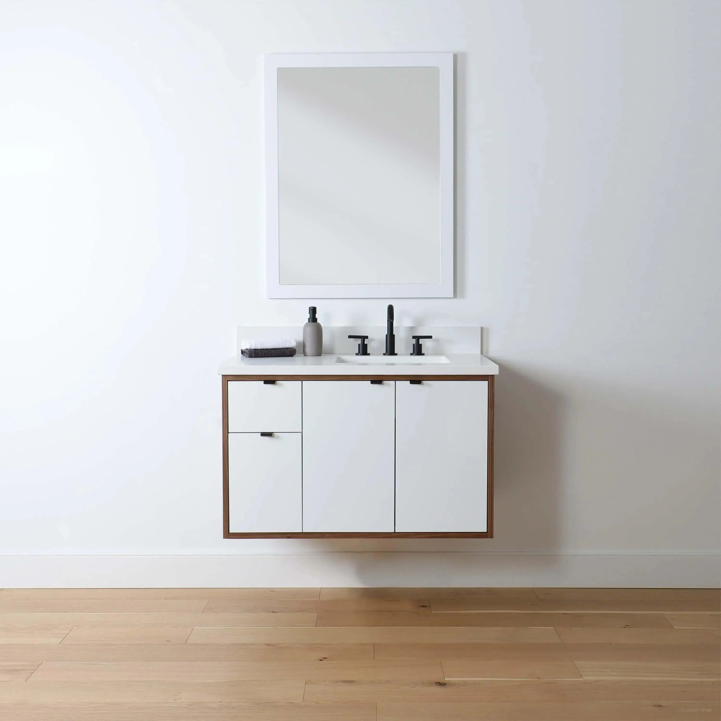 Sidney SLIM 36" Wall Mount Gloss White Bathroom Vanity, Right Sink - Image 7