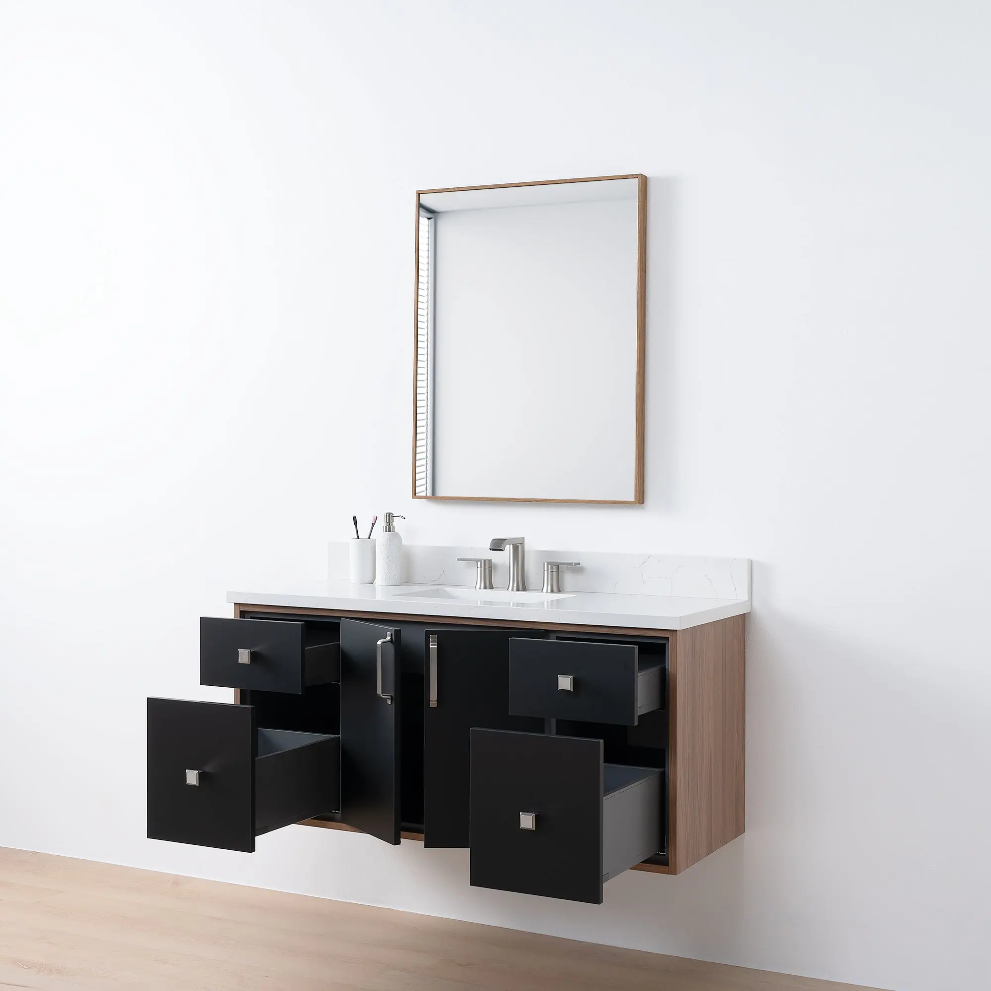 Sidney SLIM 48" Wall Mount Matte Black Bathroom Vanity - Image 13