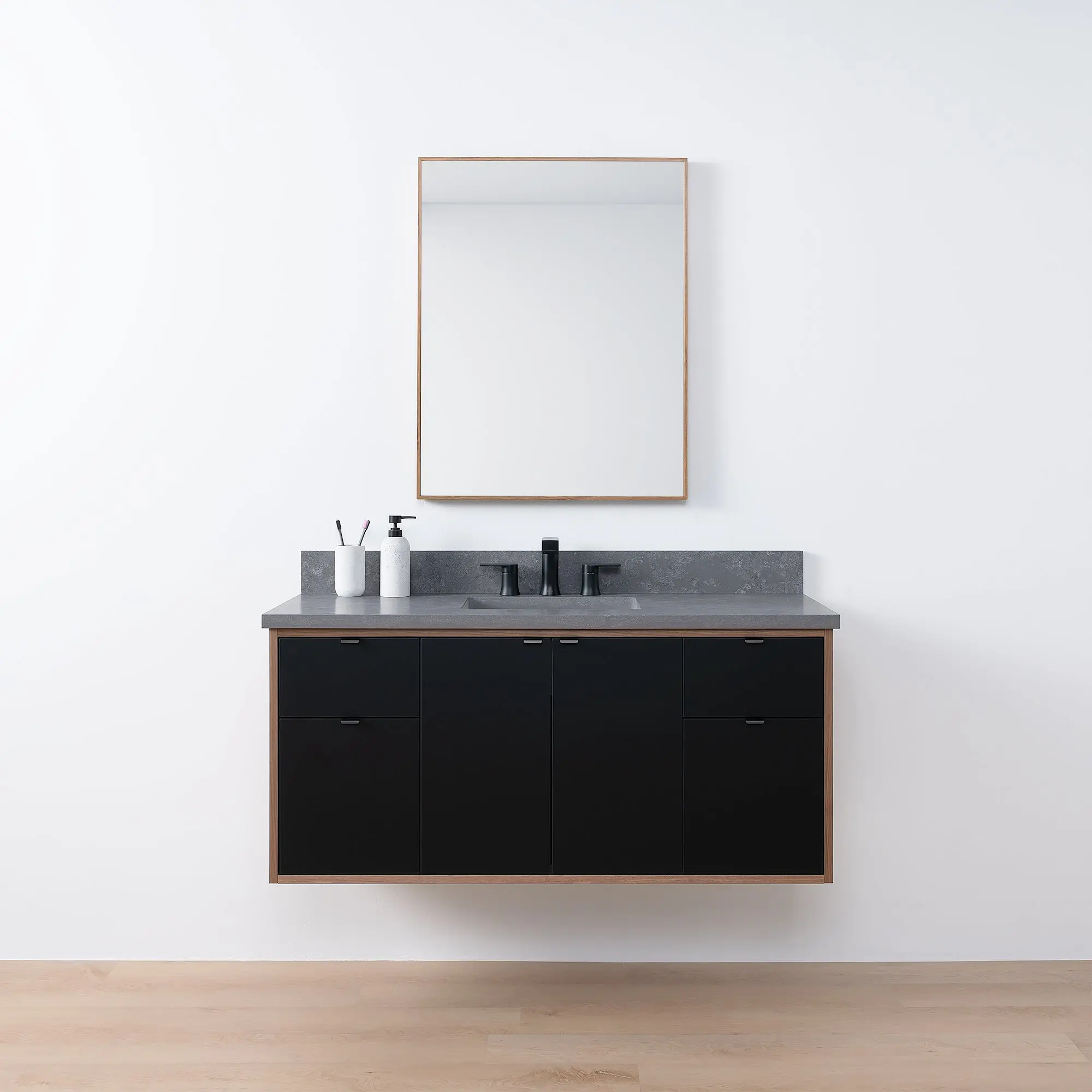 Sidney SLIM 48" Wall Mount Matte Black Bathroom Vanity - Image 18