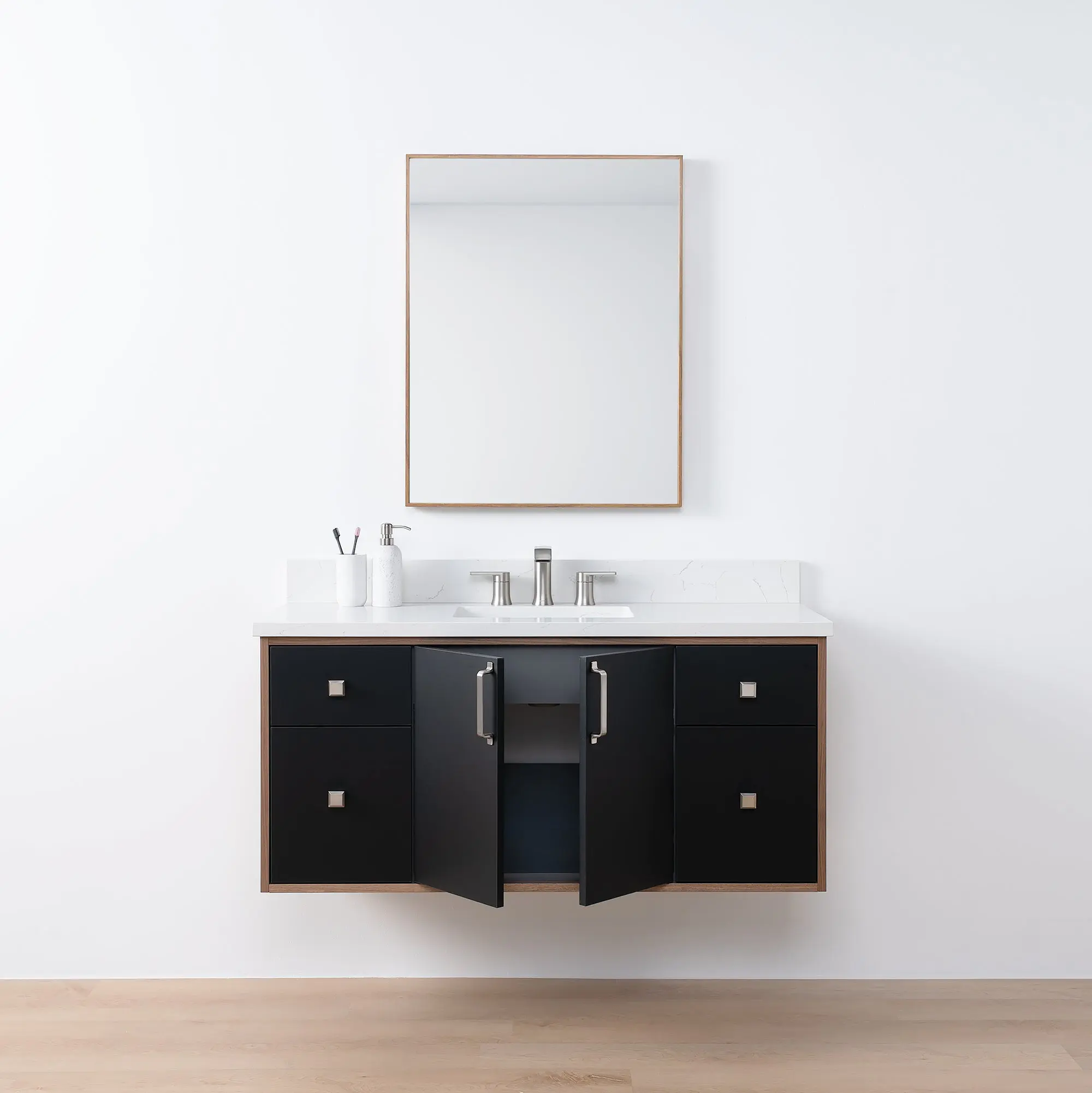 Sidney SLIM 48" Wall Mount Matte Black Bathroom Vanity - Image 3