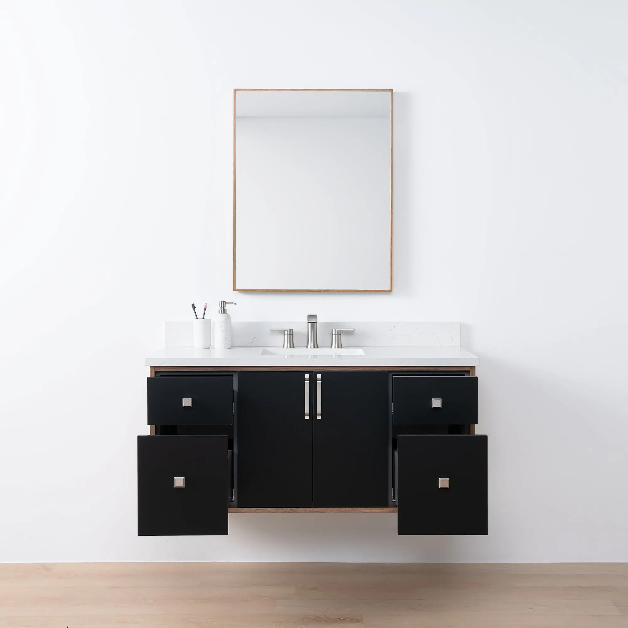 Sidney SLIM 48" Wall Mount Matte Black Bathroom Vanity - Image 4
