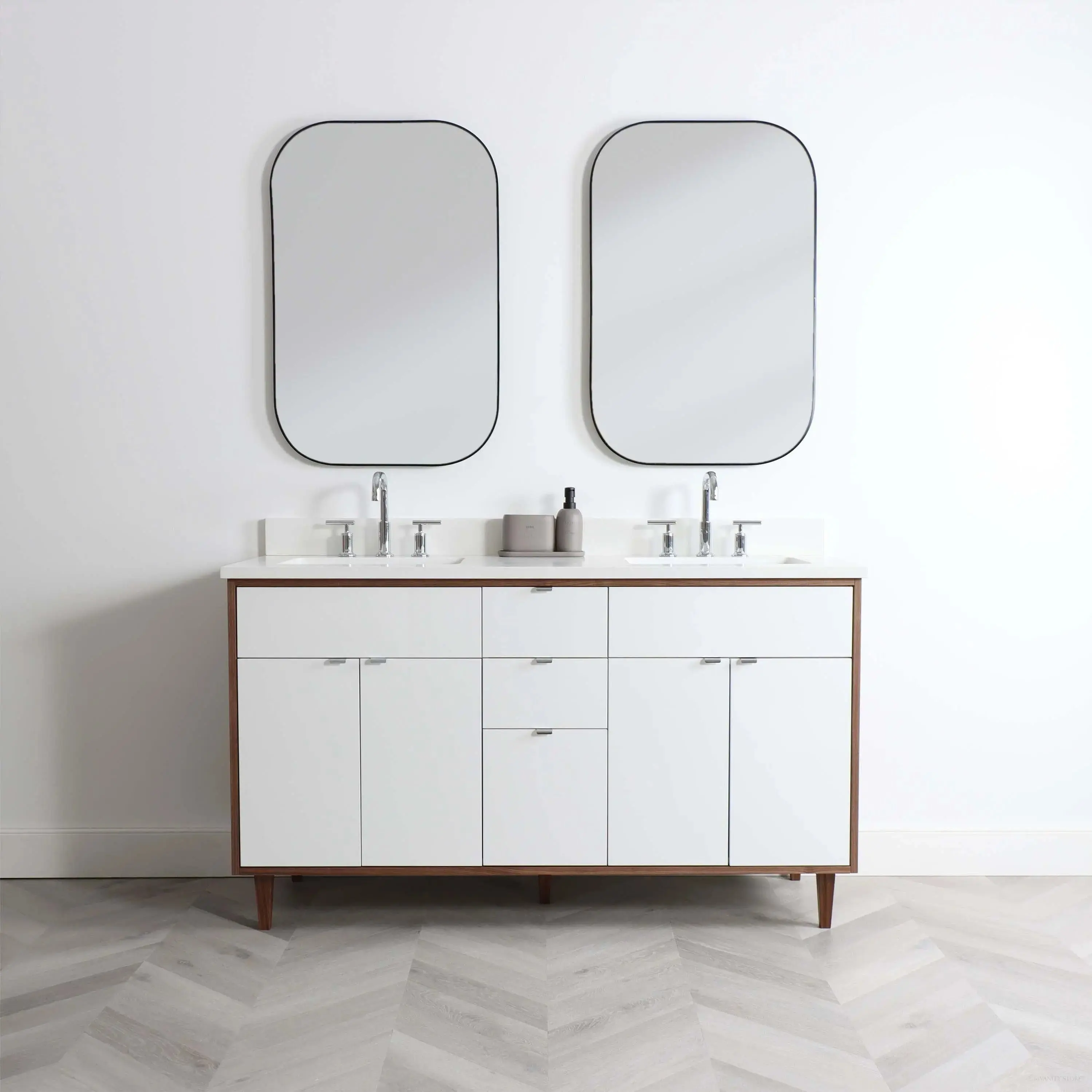 Sidney SLIM 60" Gloss White Bathroom Vanity, Double Sink - Image 9