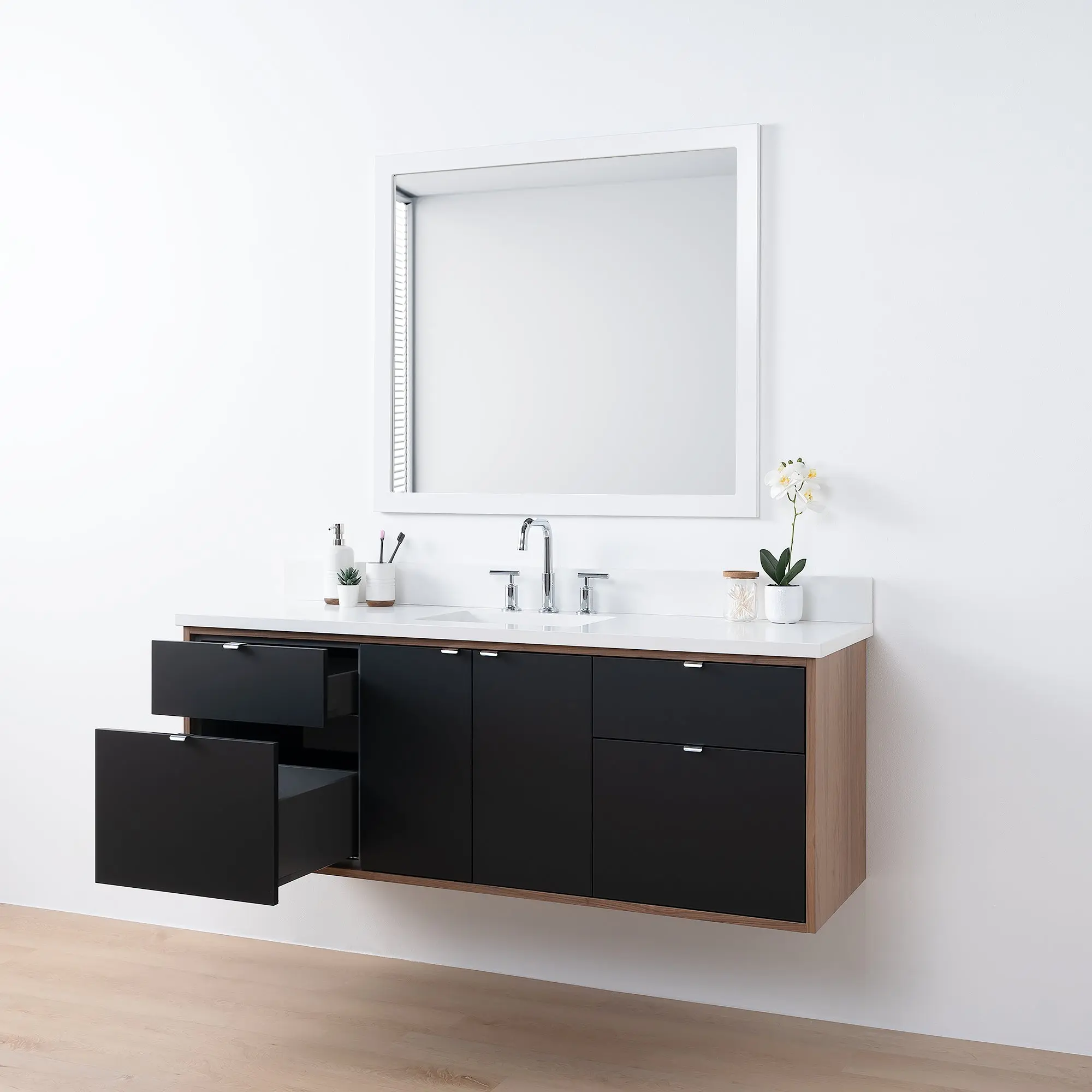 Sidney SLIM 60" Wall Mount Matte Black Bathroom Vanity - Image 10