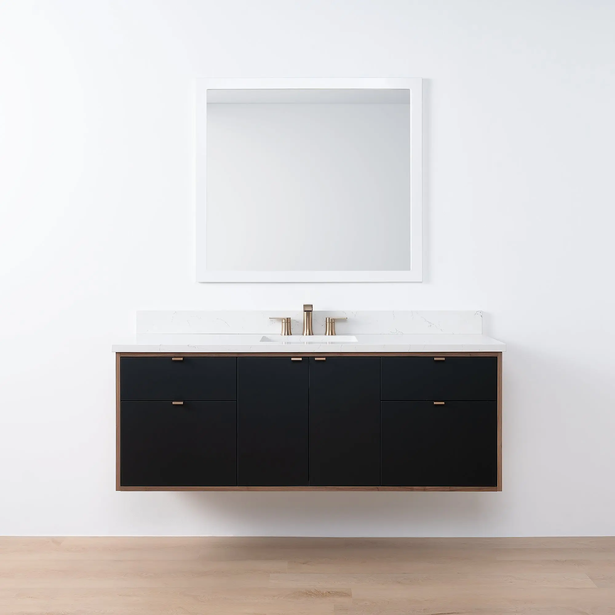 Sidney SLIM 60" Wall Mount Matte Black Bathroom Vanity - Image 18