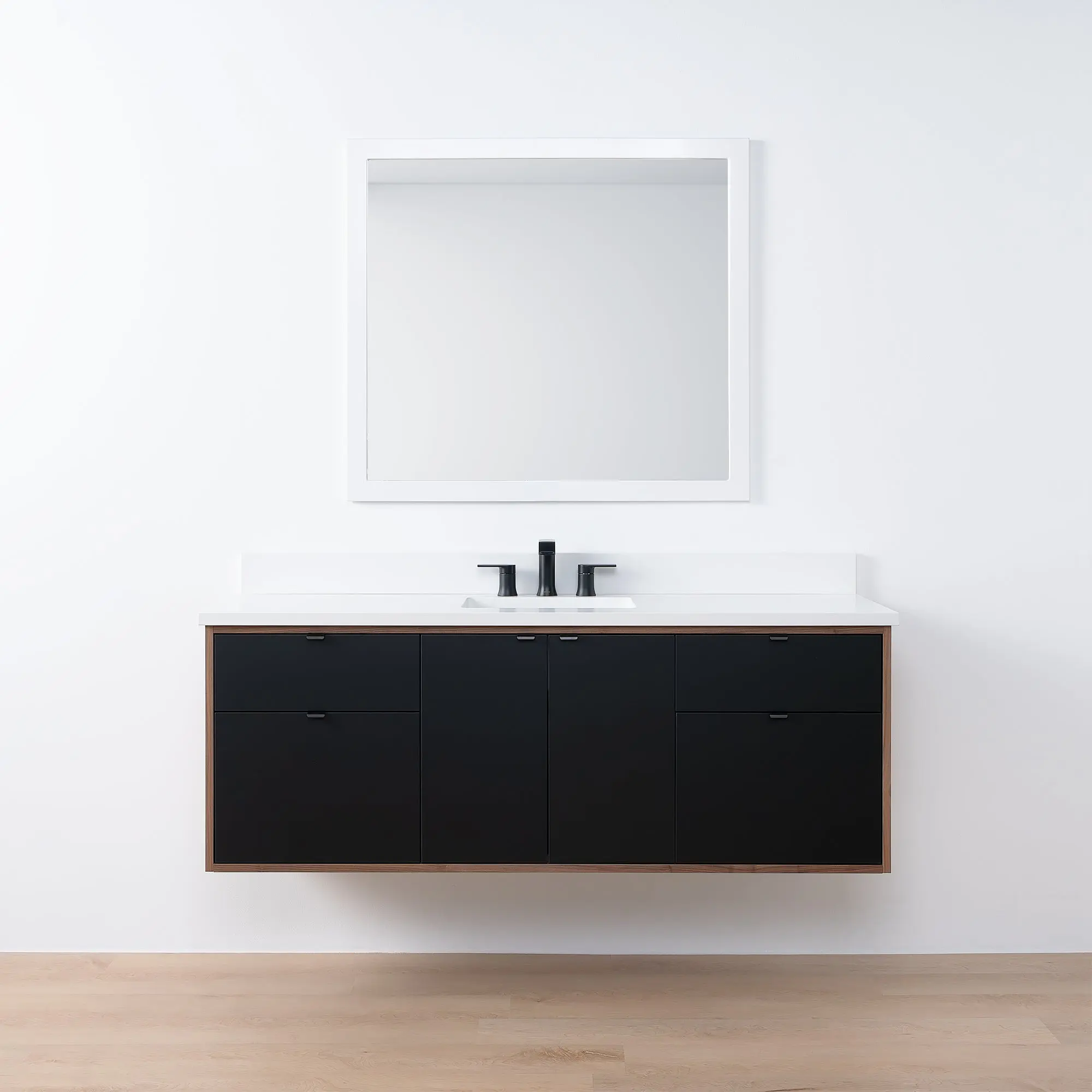 Sidney SLIM 60" Wall Mount Matte Black Bathroom Vanity - Image 19