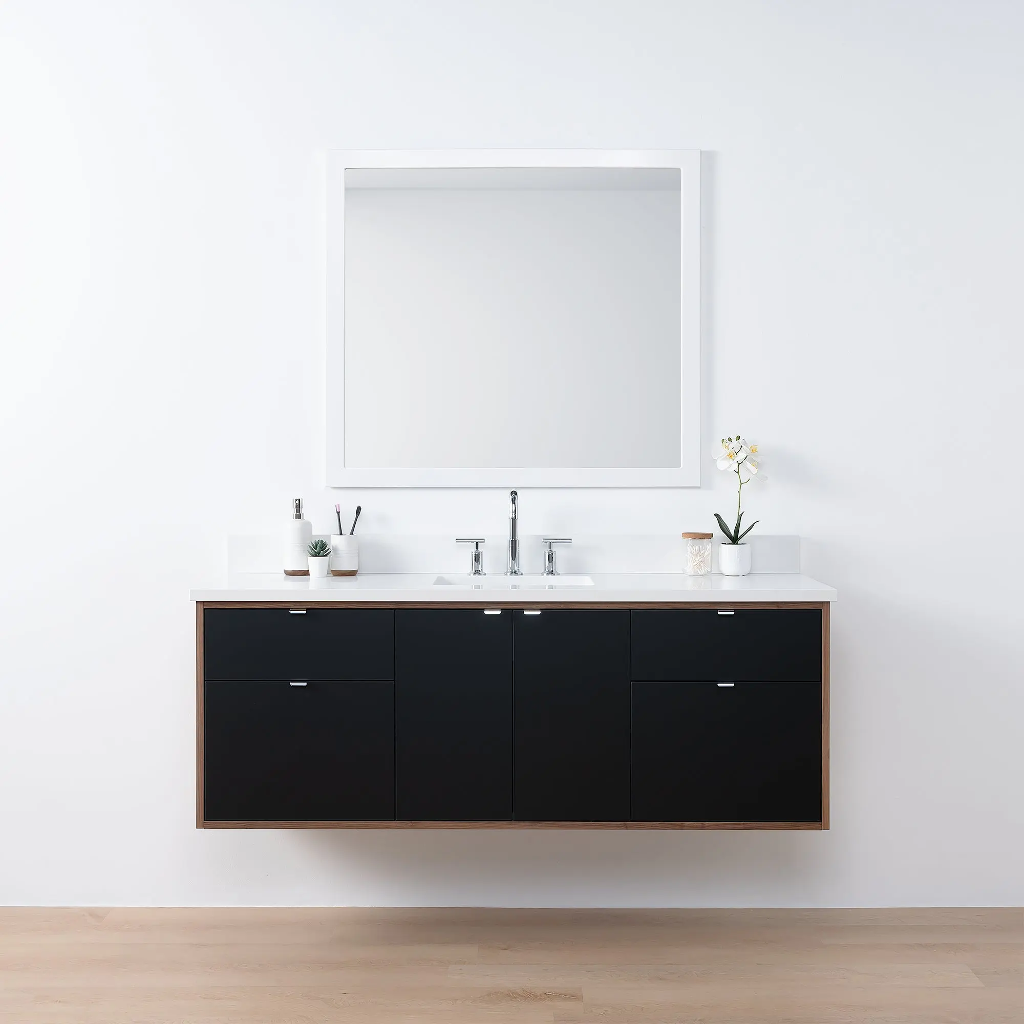 Sidney SLIM 60" Wall Mount Matte Black Bathroom Vanity - Image 2