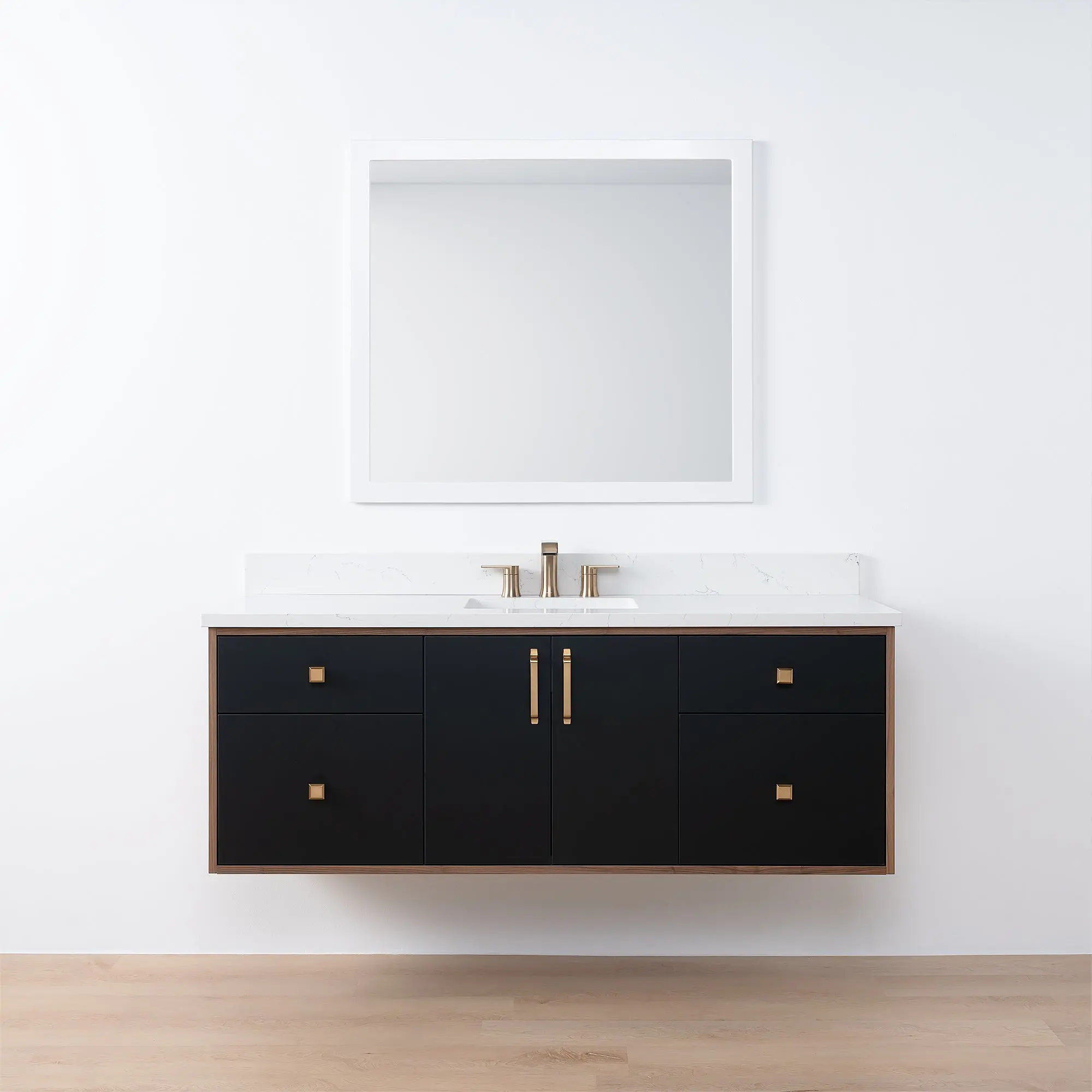 Sidney SLIM 60" Wall Mount Matte Black Bathroom Vanity - Image 22