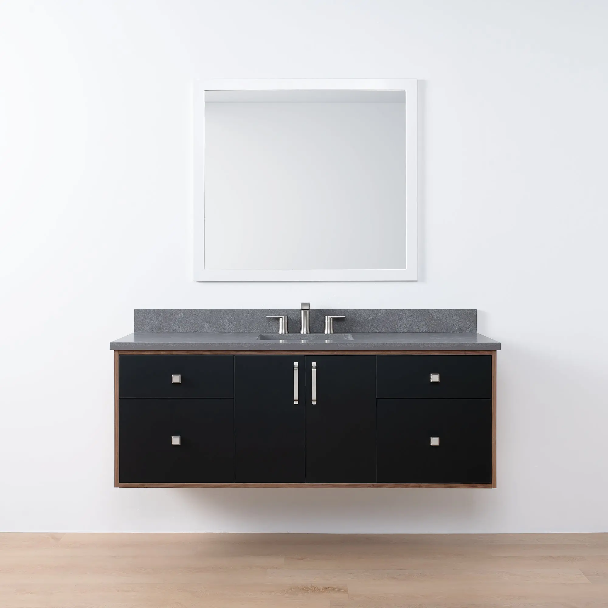 Sidney SLIM 60" Wall Mount Matte Black Bathroom Vanity - Image 23