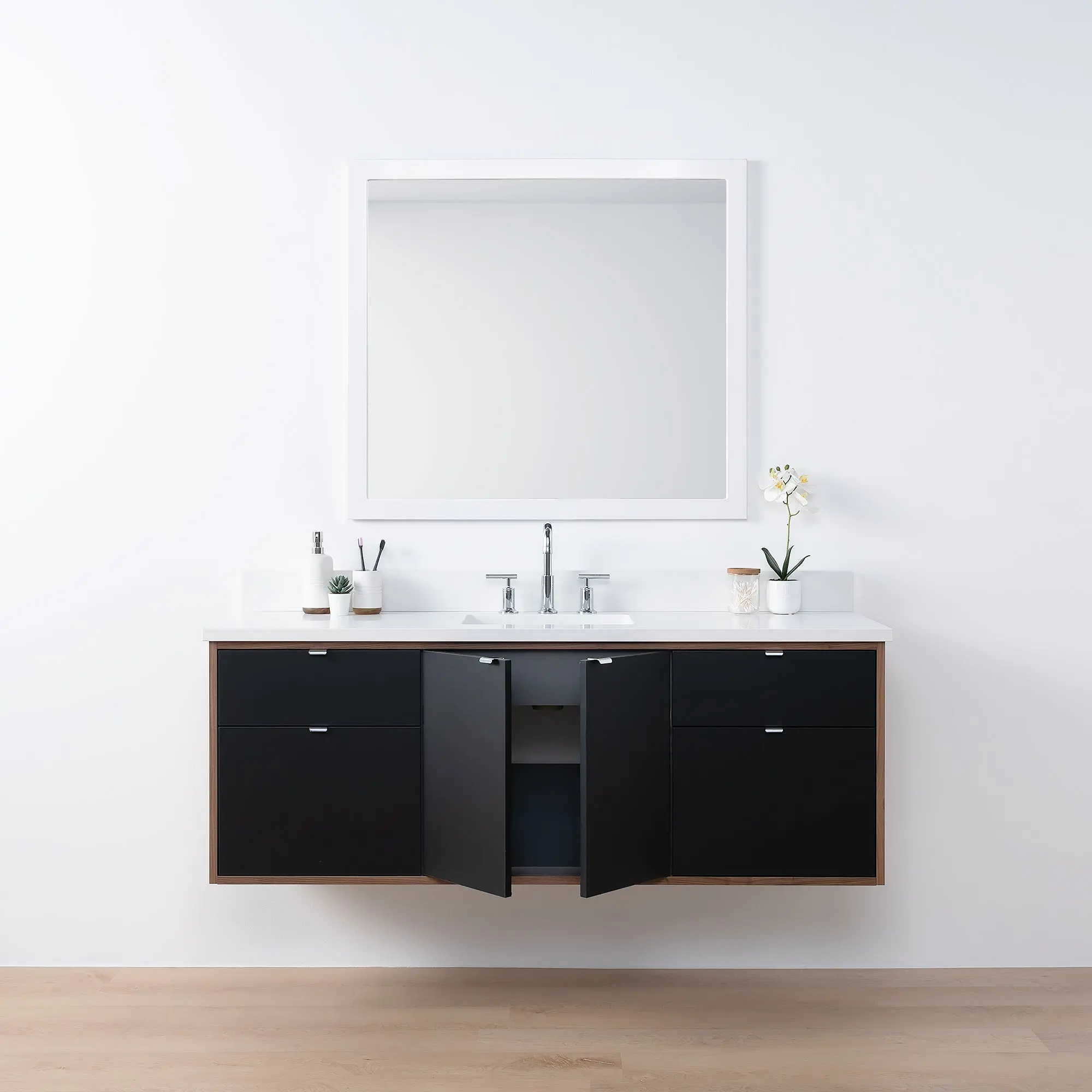 Sidney SLIM 60" Wall Mount Matte Black Bathroom Vanity - Image 4