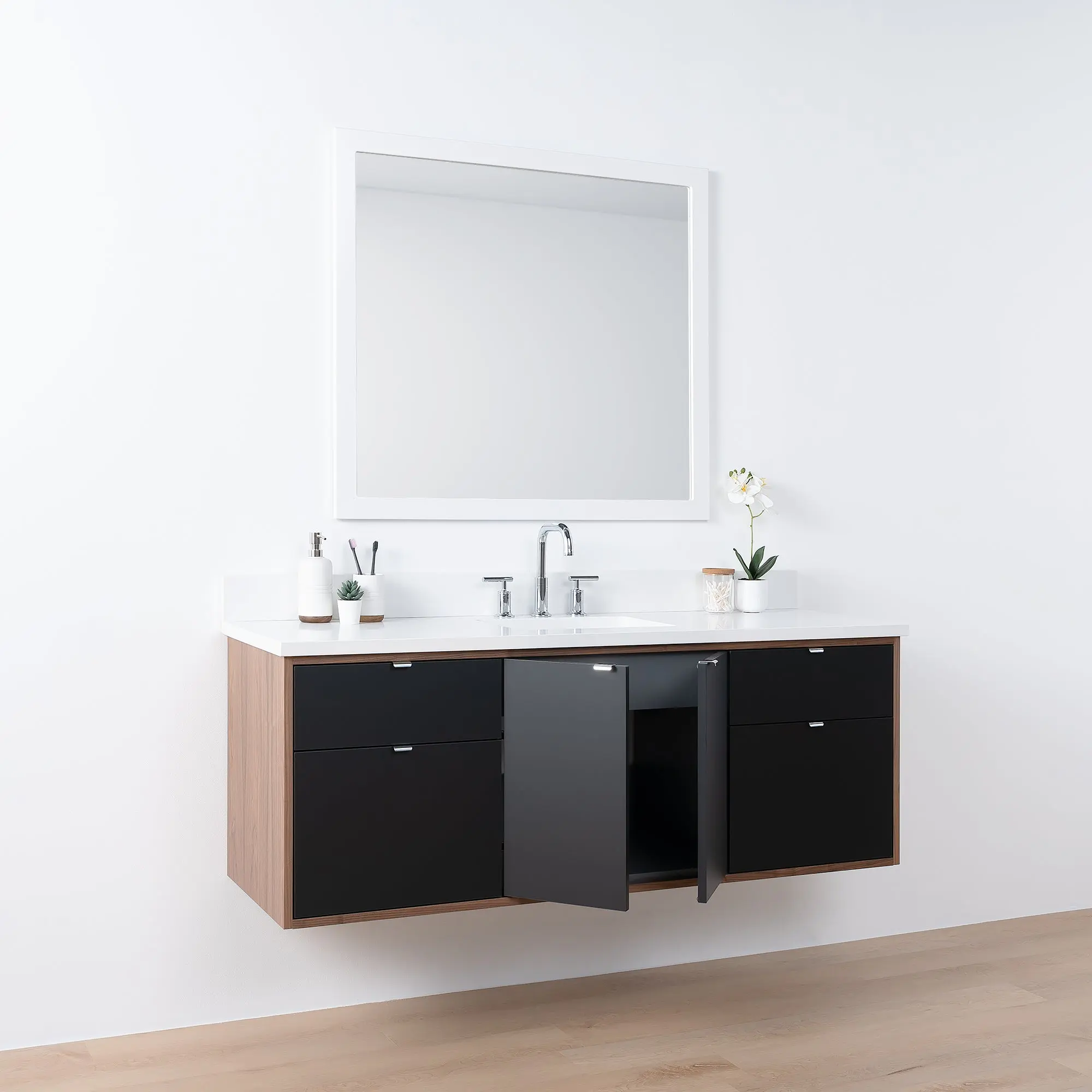 Sidney SLIM 60" Wall Mount Matte Black Bathroom Vanity - Image 7