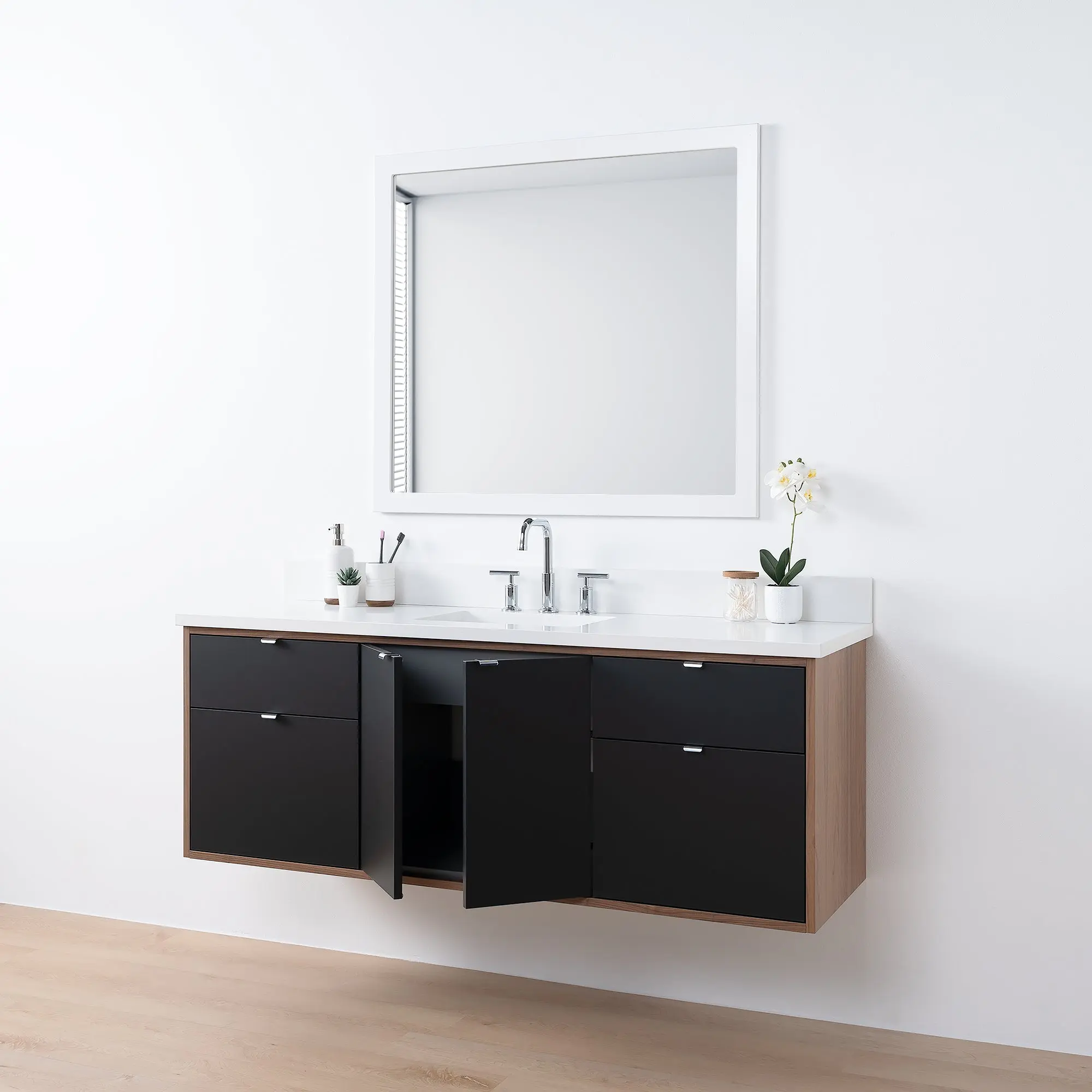 Sidney SLIM 60" Wall Mount Matte Black Bathroom Vanity - Image 9