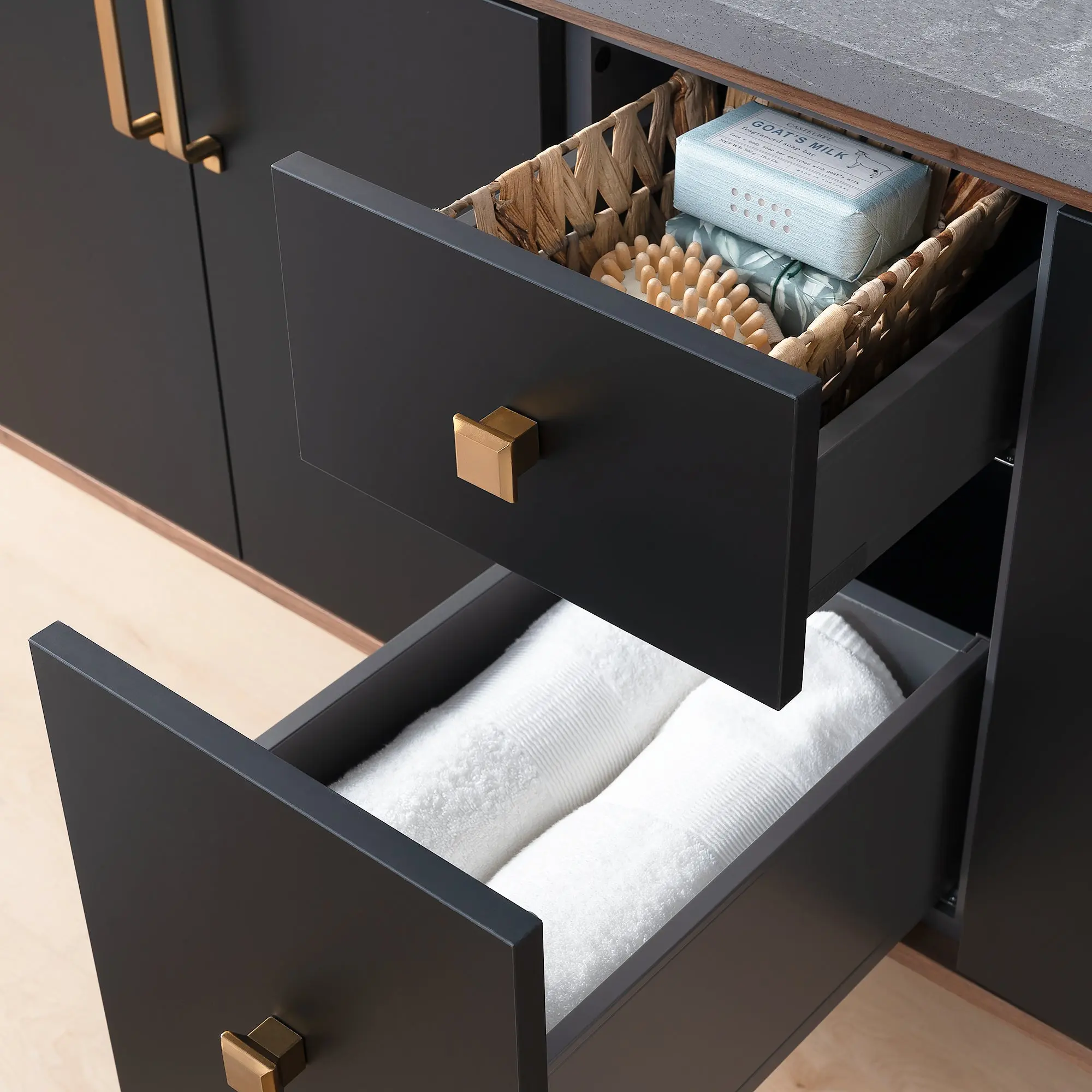 Sidney SLIM 60" Wall Mount Matte Black Bathroom Vanity, Double Sink - Image 11