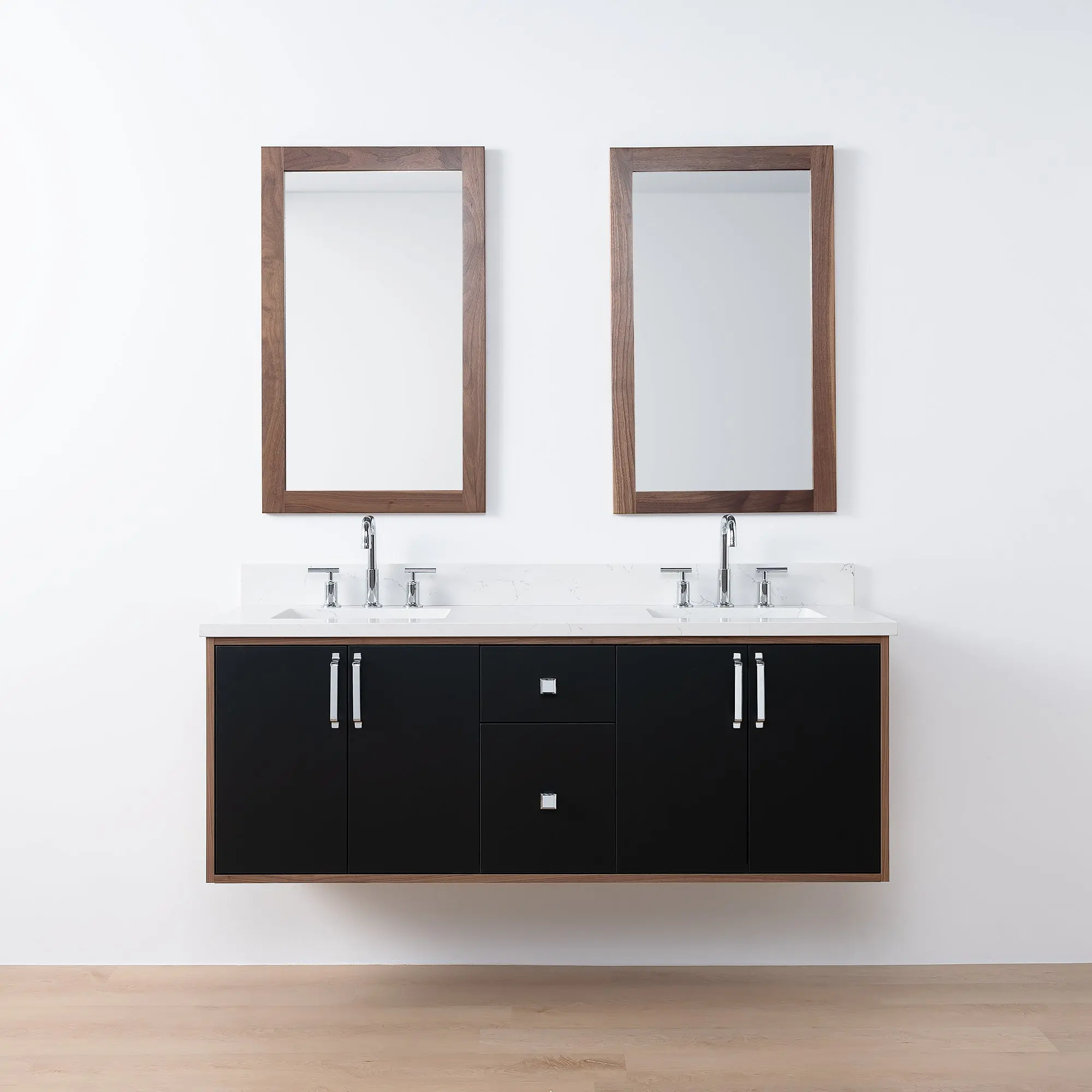 Sidney SLIM 60" Wall Mount Matte Black Bathroom Vanity, Double Sink - Image 17