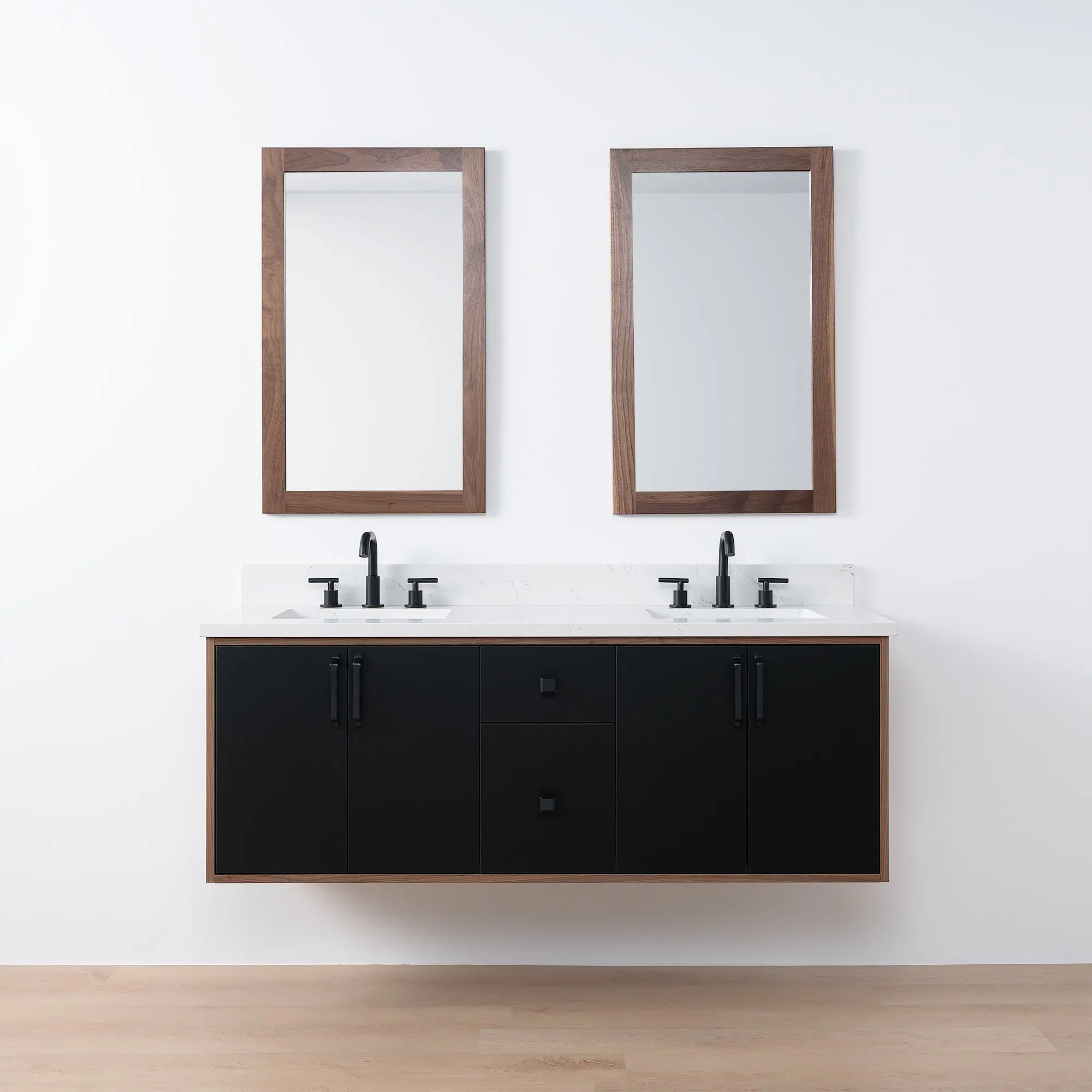 Sidney SLIM 60" Wall Mount Matte Black Bathroom Vanity, Double Sink - Image 18