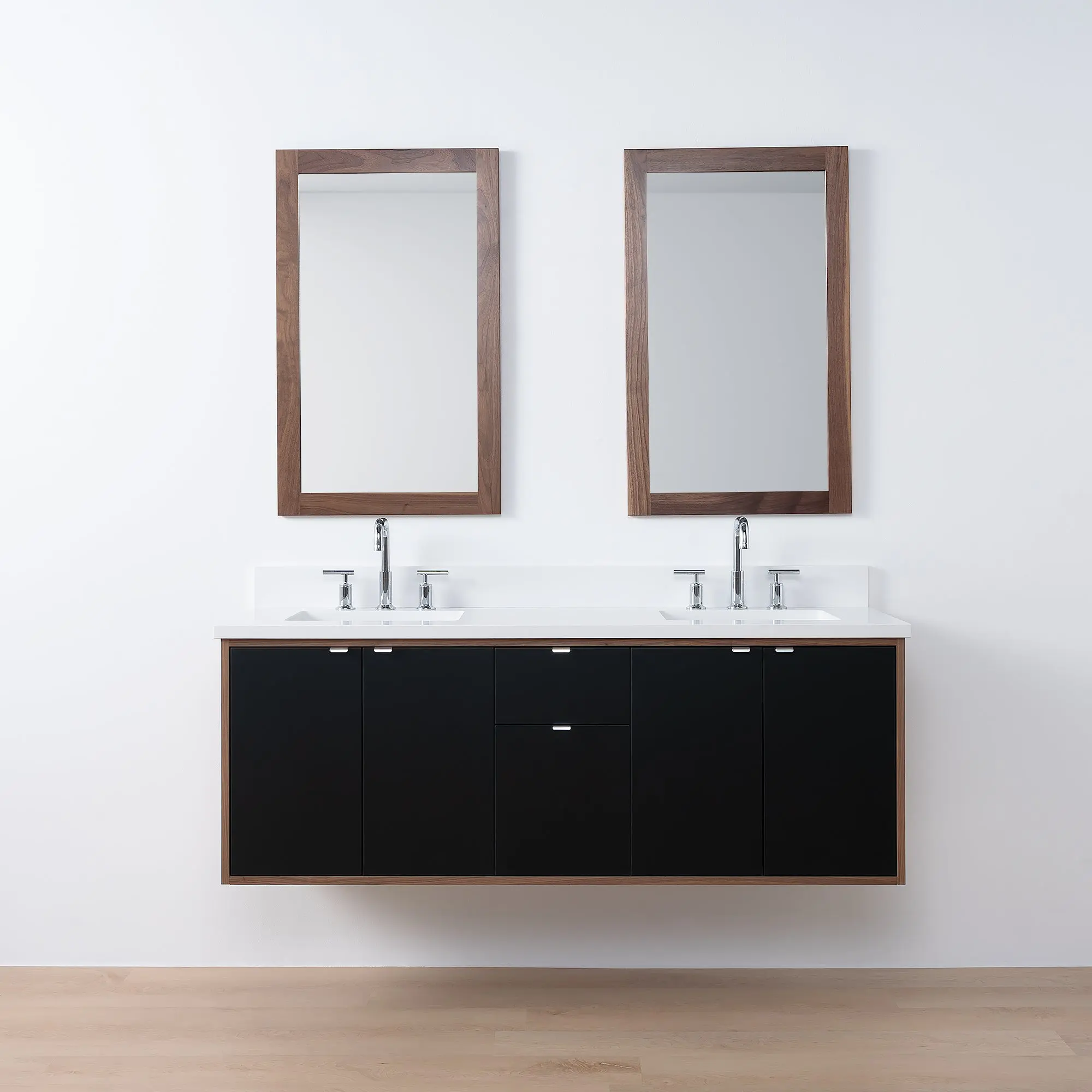 Sidney SLIM 60" Wall Mount Matte Black Bathroom Vanity, Double Sink - Image 19
