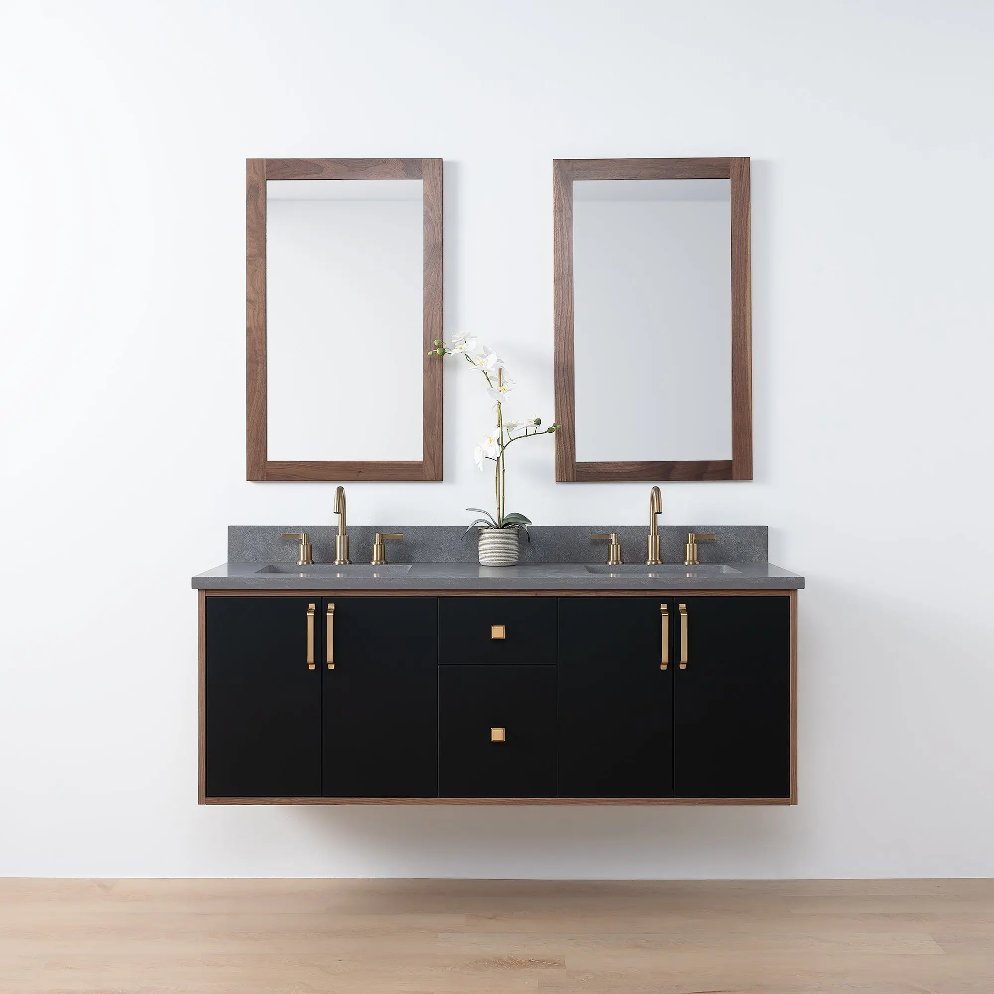 Sidney SLIM 60" Wall Mount Matte Black Bathroom Vanity, Double Sink - Image 2