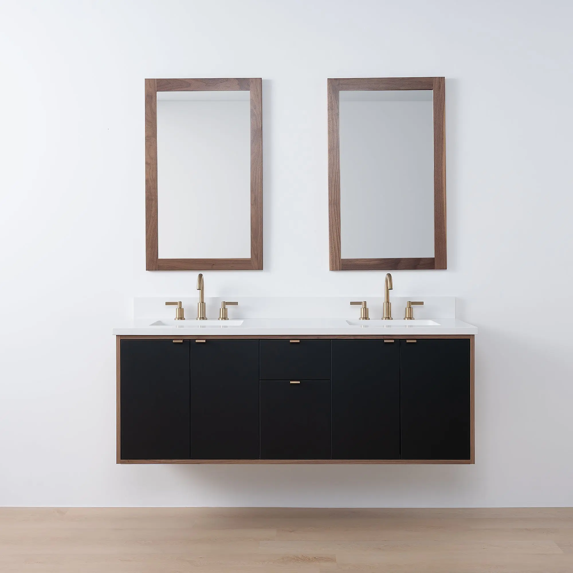 Sidney SLIM 60" Wall Mount Matte Black Bathroom Vanity, Double Sink - Image 20