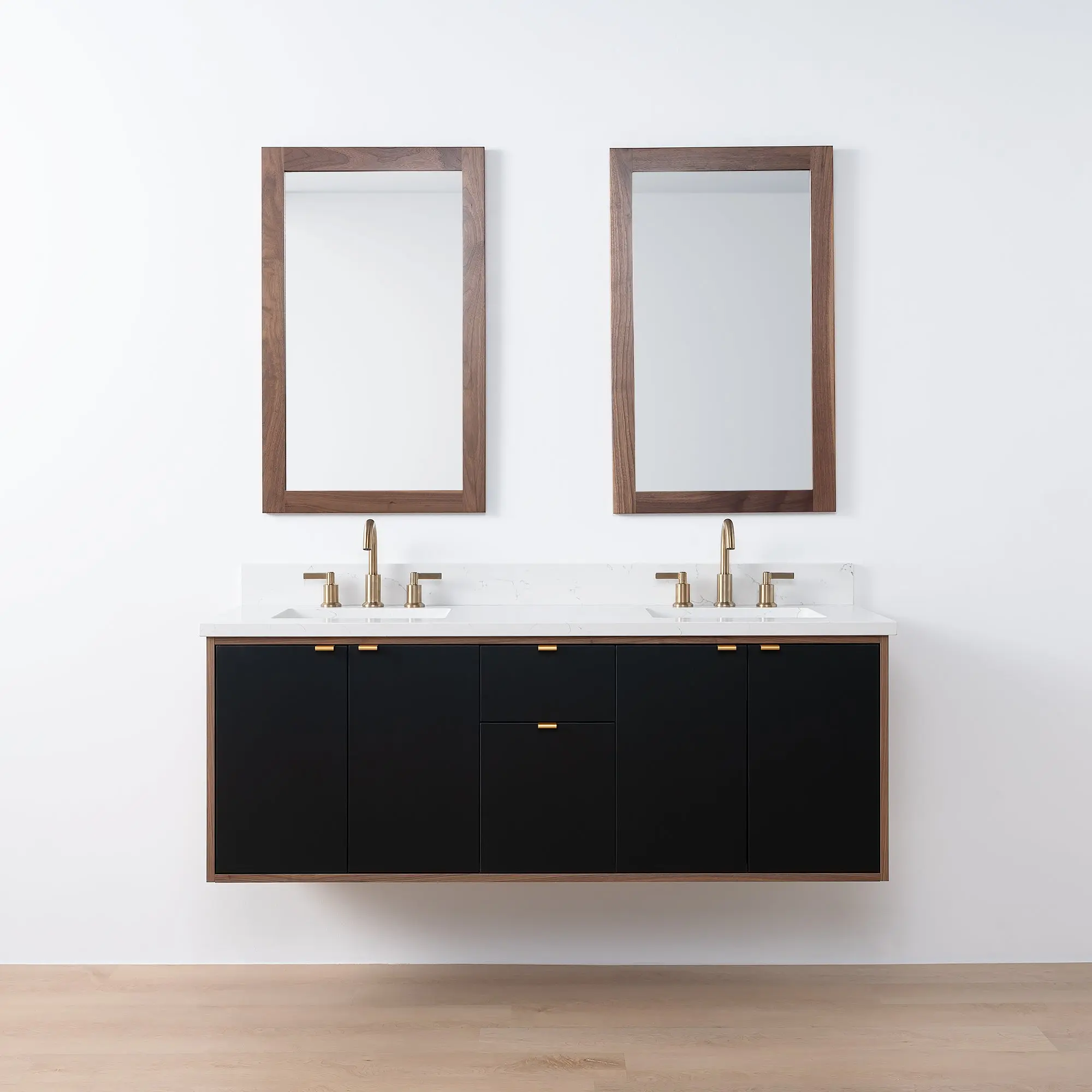 Sidney SLIM 60" Wall Mount Matte Black Bathroom Vanity, Double Sink - Image 21