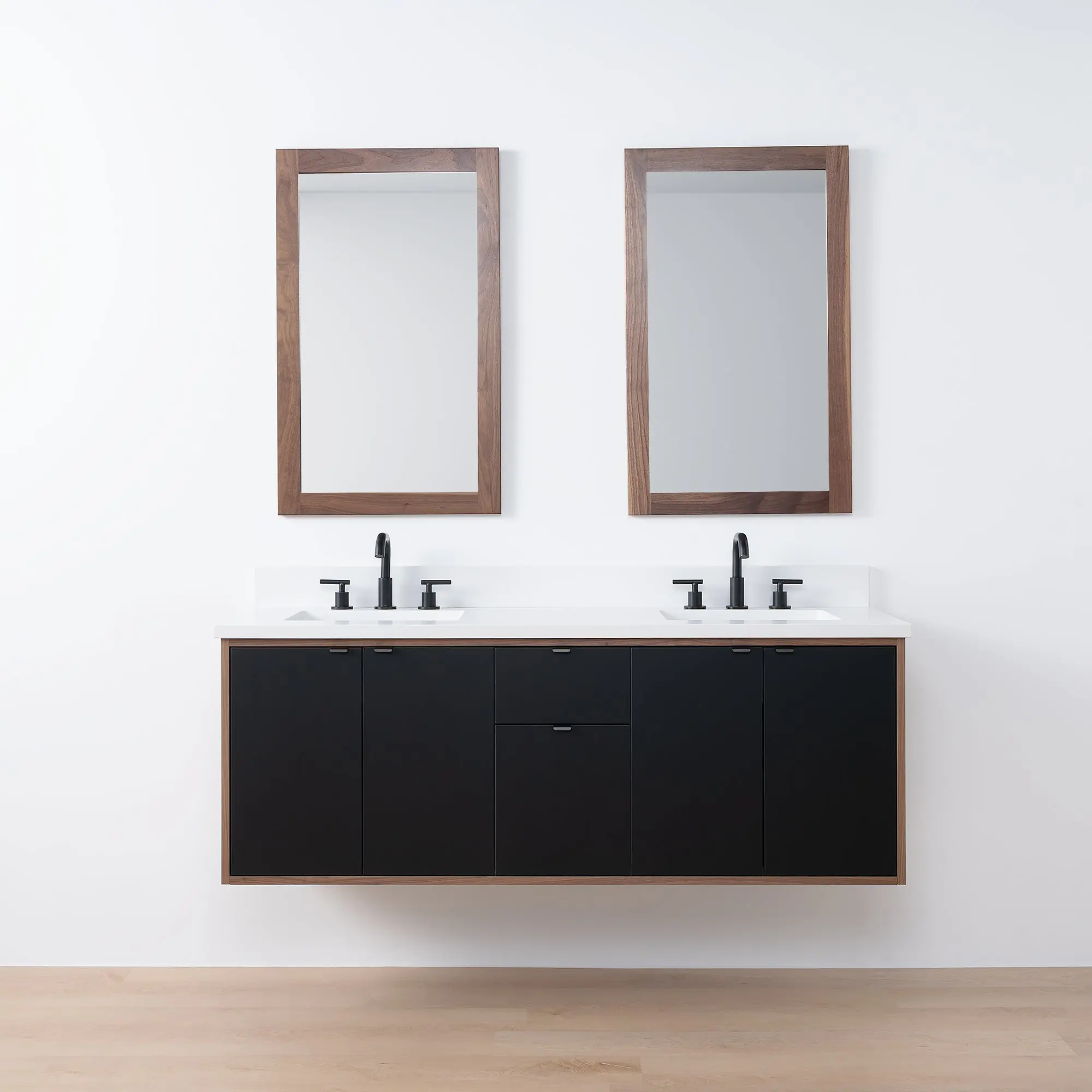 Sidney SLIM 60" Wall Mount Matte Black Bathroom Vanity, Double Sink - Image 22