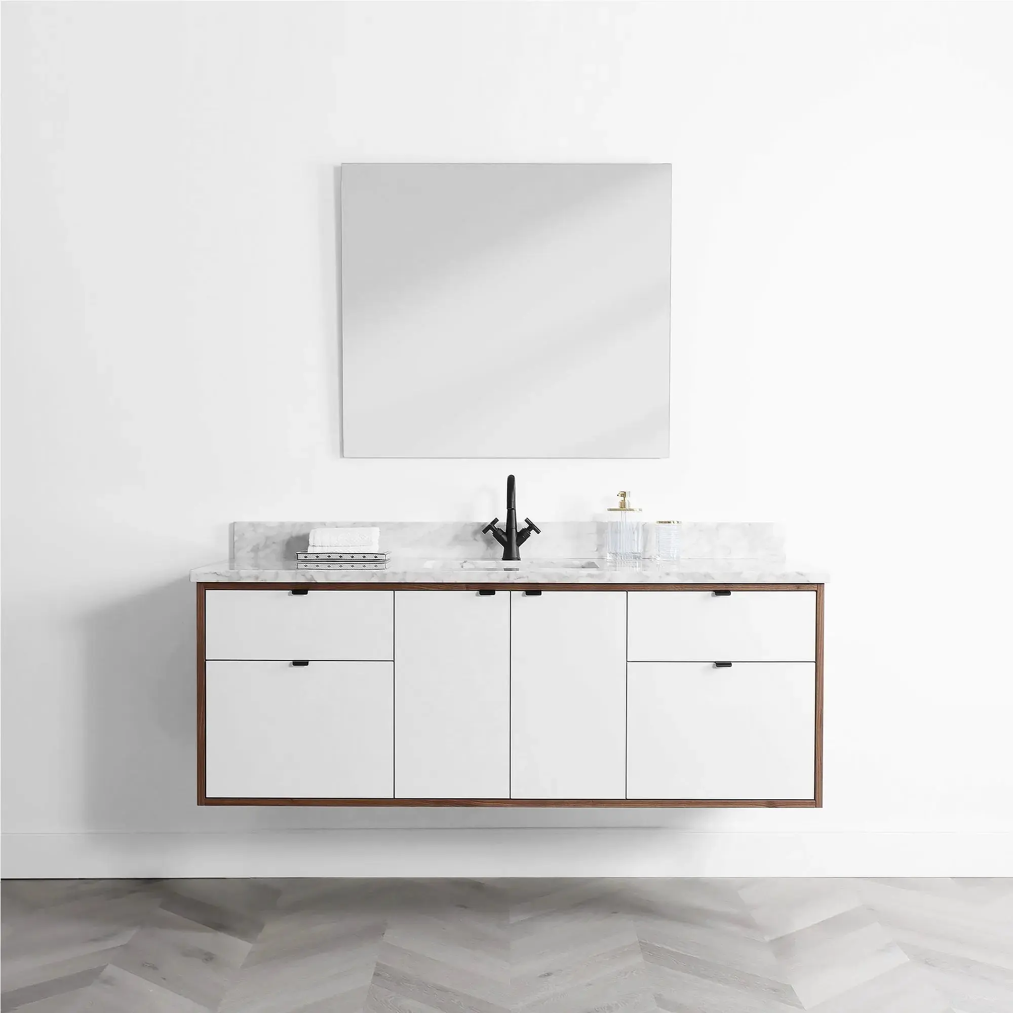 Sidney 60" Wall Mount Gloss White Bathroom Vanity - Image 2