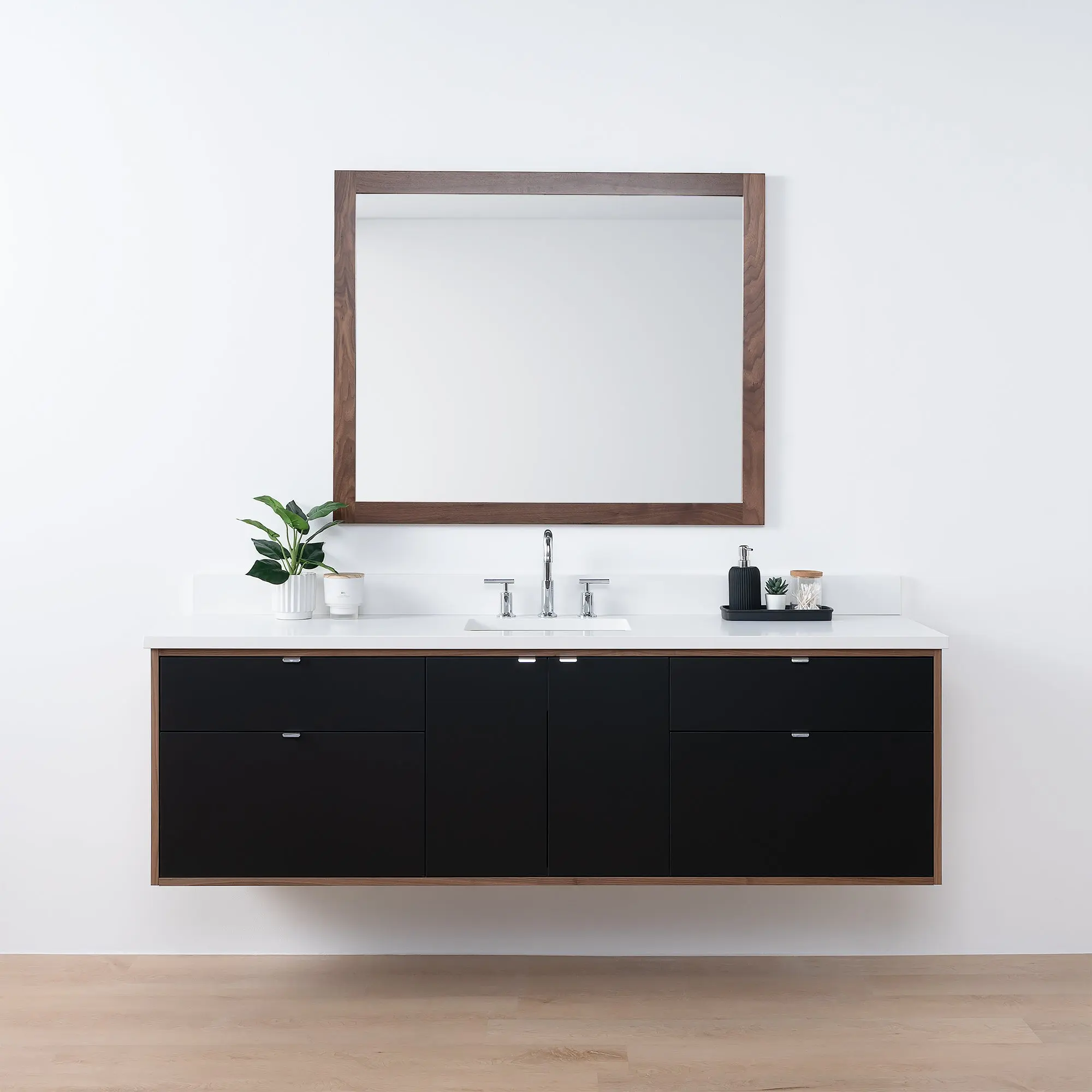 Sidney SLIM 72" Wall Mount Matte Black Bathroom Vanity - Image 2