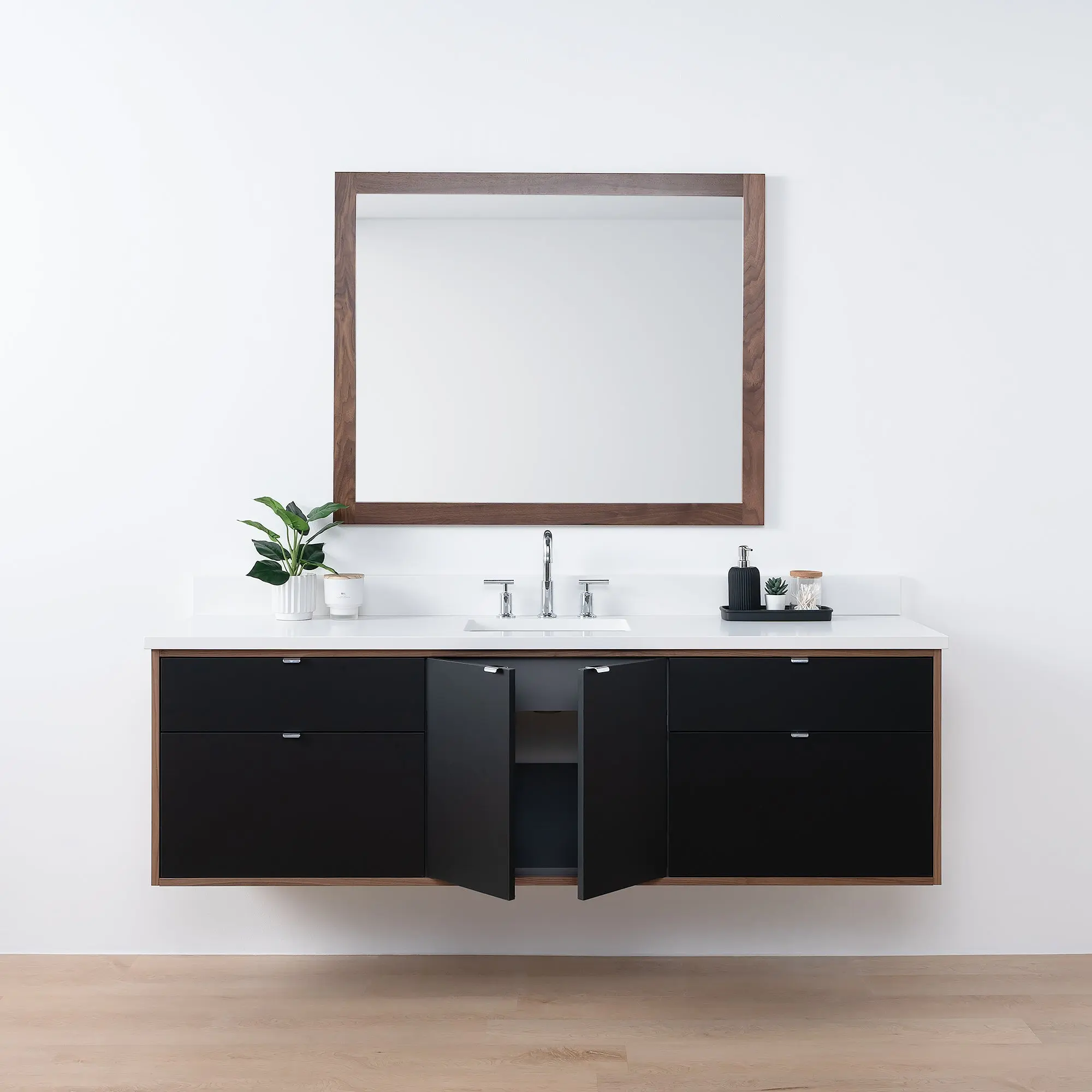 Sidney SLIM 72" Wall Mount Matte Black Bathroom Vanity - Image 3