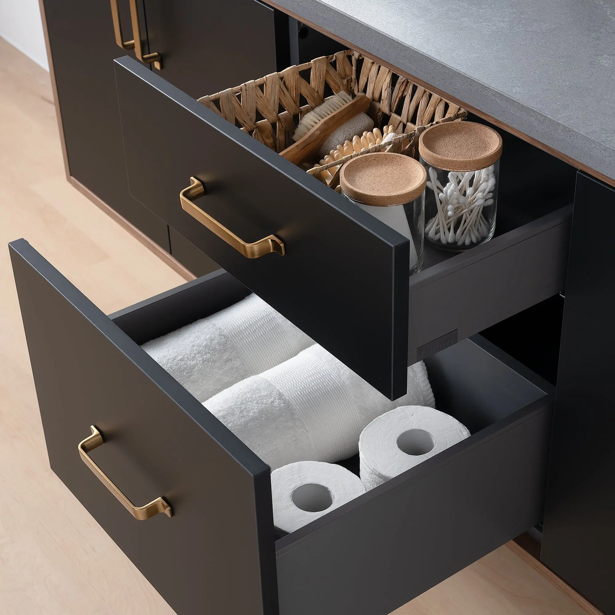 Sidney SLIM 72" Wall Mount Matte Black Bathroom Vanity, Double Sink - Image 10