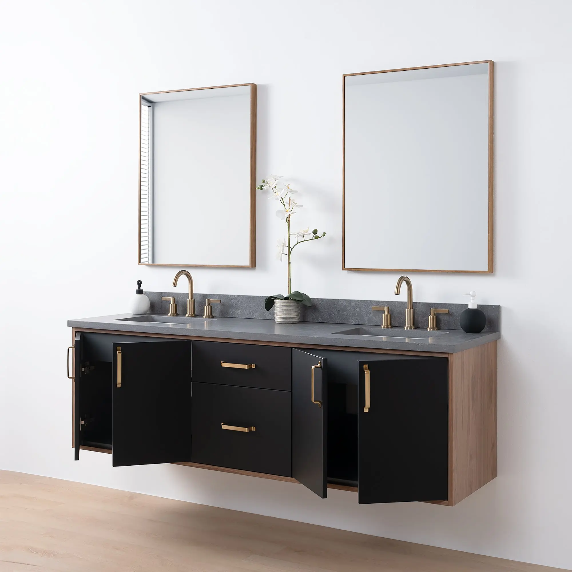 Sidney SLIM 72" Wall Mount Matte Black Bathroom Vanity, Double Sink - Image 11