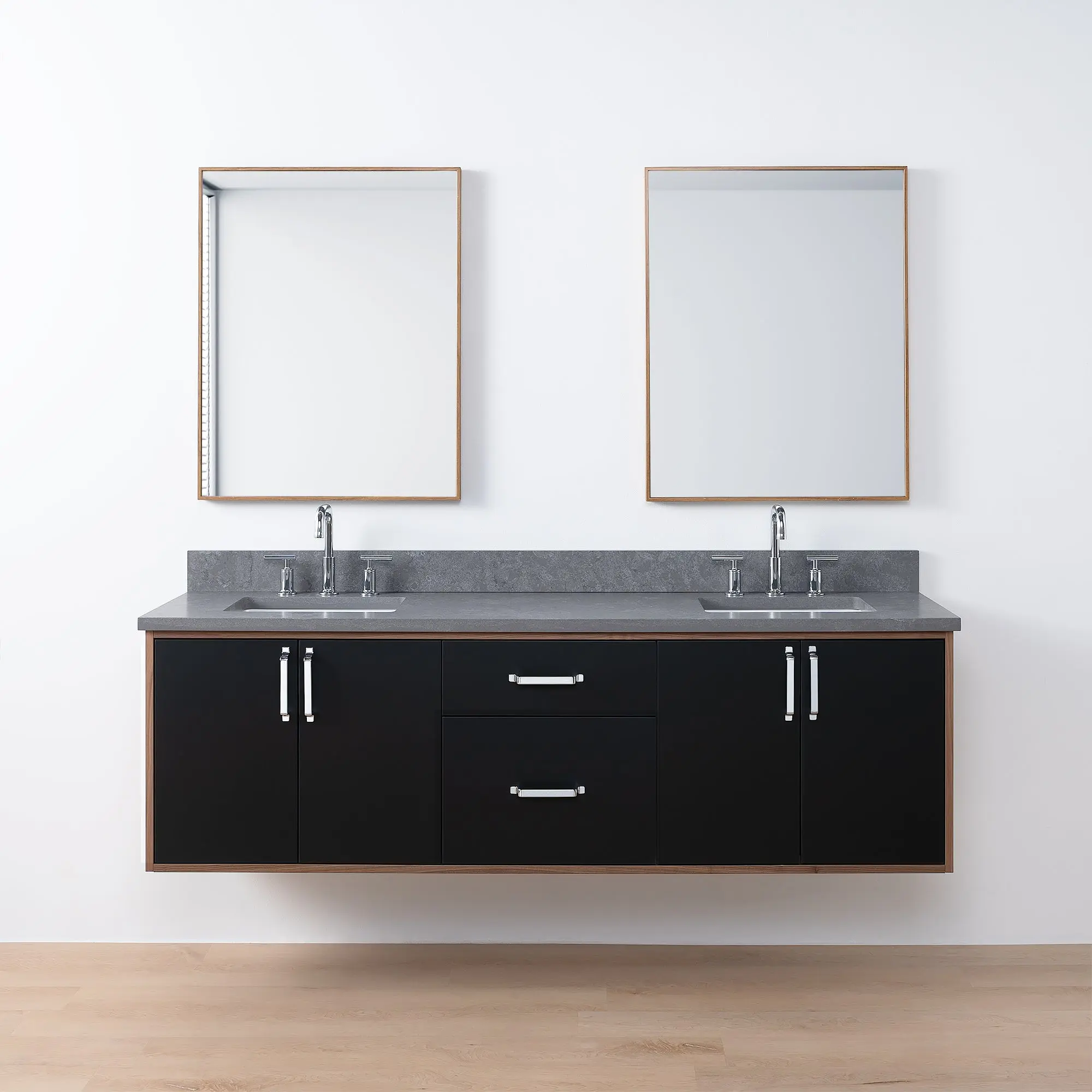 Sidney SLIM 72" Wall Mount Matte Black Bathroom Vanity, Double Sink - Image 17