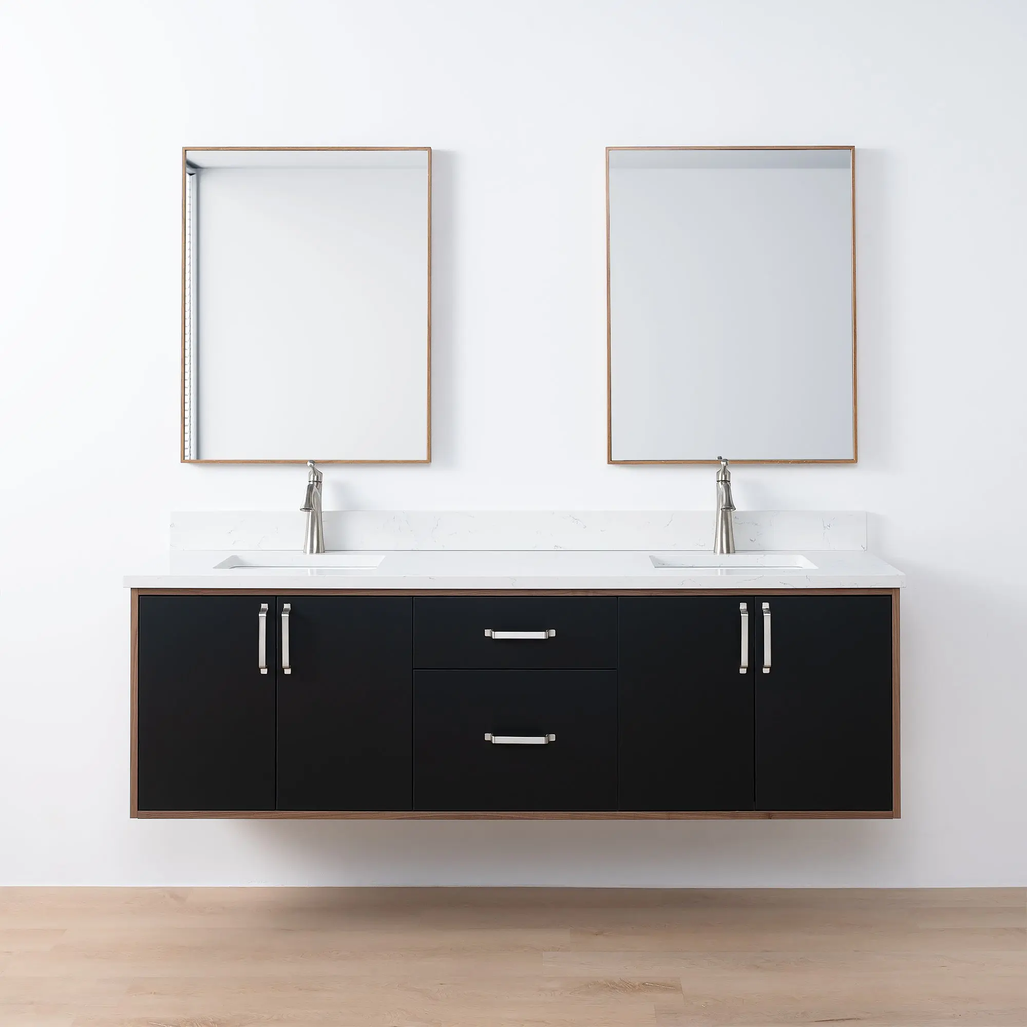 Sidney SLIM 72" Wall Mount Matte Black Bathroom Vanity, Double Sink - Image 18