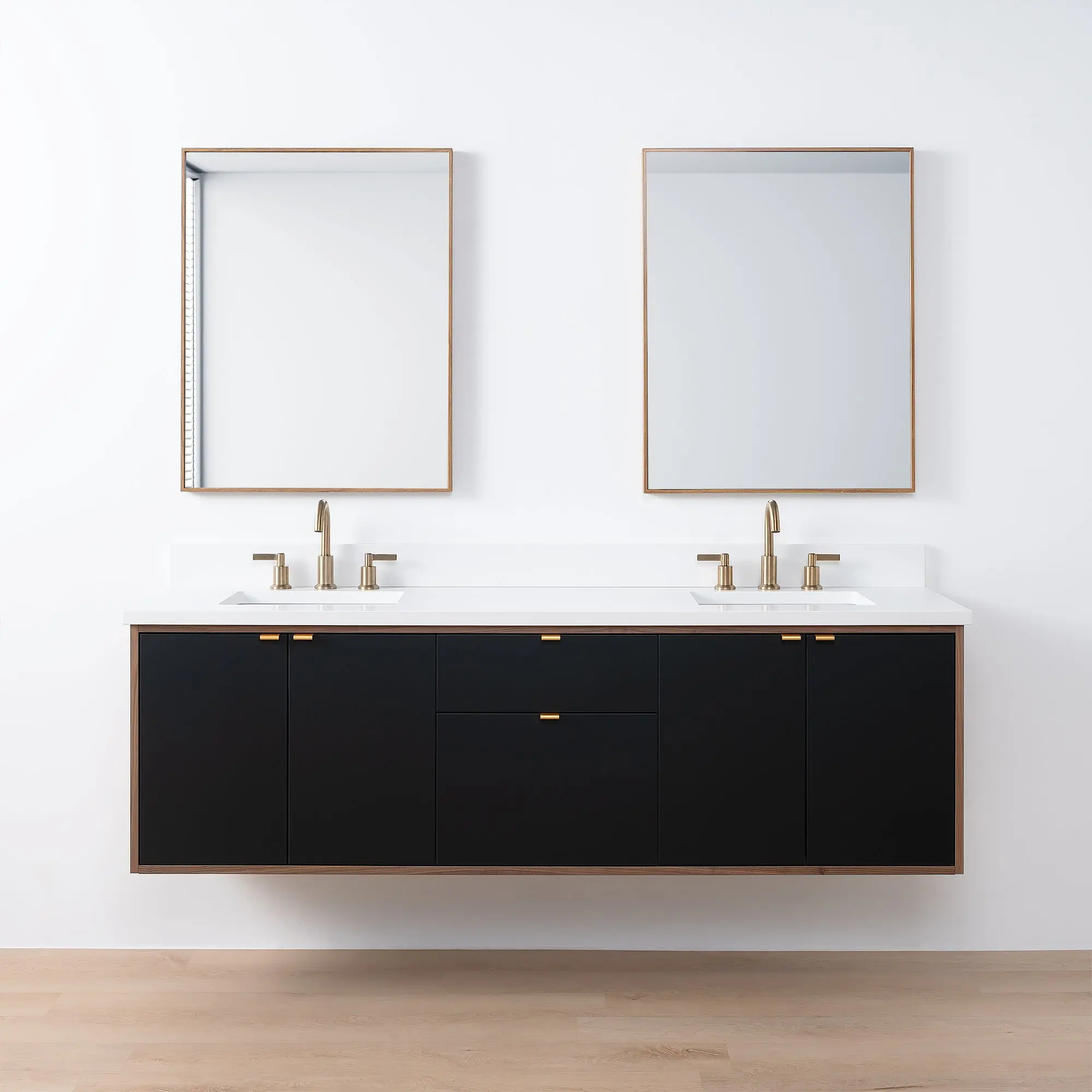 Sidney SLIM 72" Wall Mount Matte Black Bathroom Vanity, Double Sink - Image 19