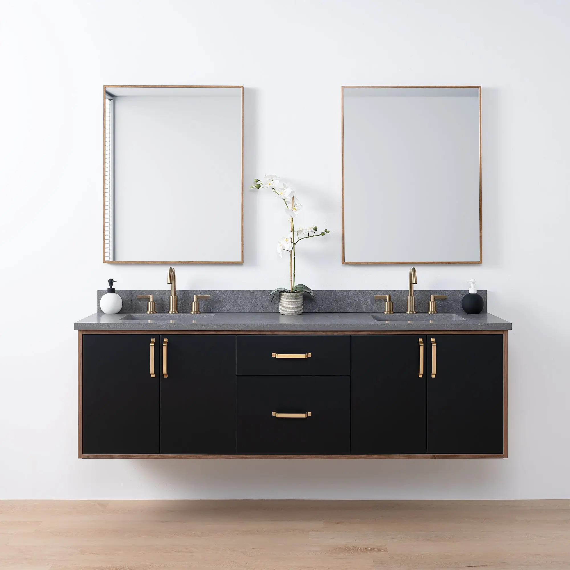 Sidney SLIM 72" Wall Mount Matte Black Bathroom Vanity, Double Sink - Image 2