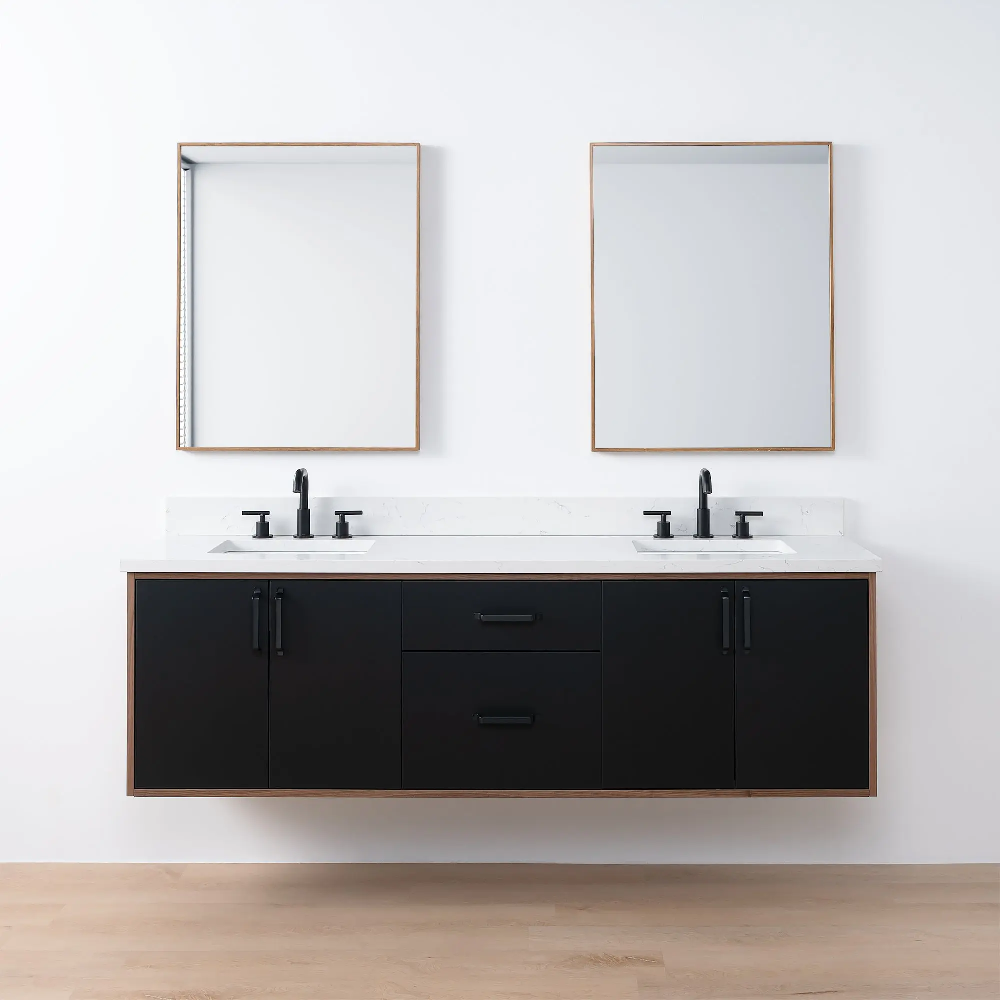 Sidney SLIM 72" Wall Mount Matte Black Bathroom Vanity, Double Sink - Image 20