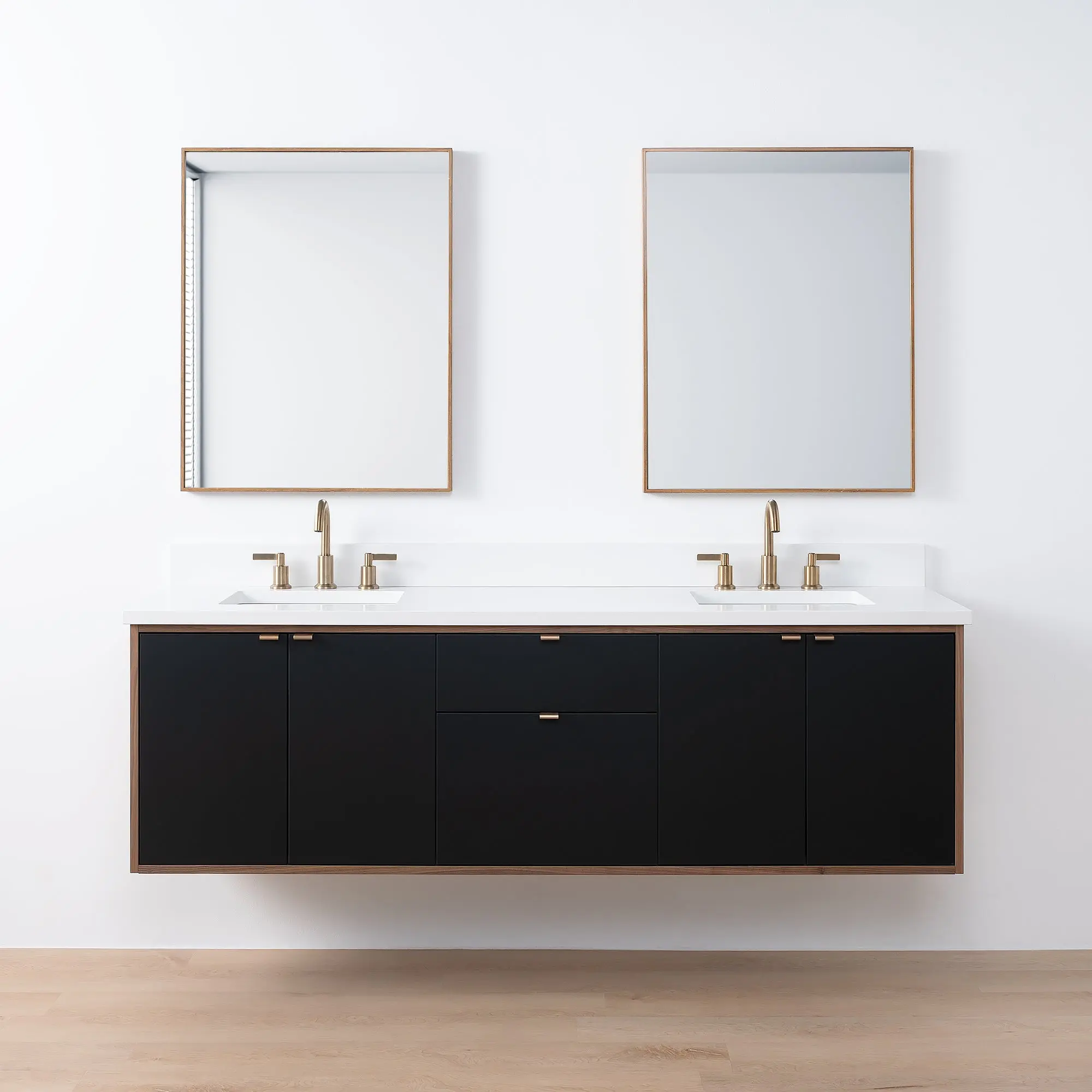 Sidney SLIM 72" Wall Mount Matte Black Bathroom Vanity, Double Sink - Image 21