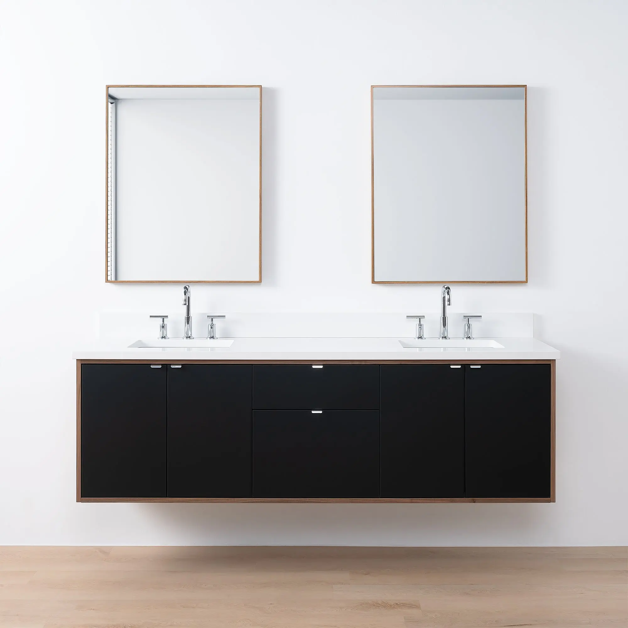 Sidney SLIM 72" Wall Mount Matte Black Bathroom Vanity, Double Sink - Image 22