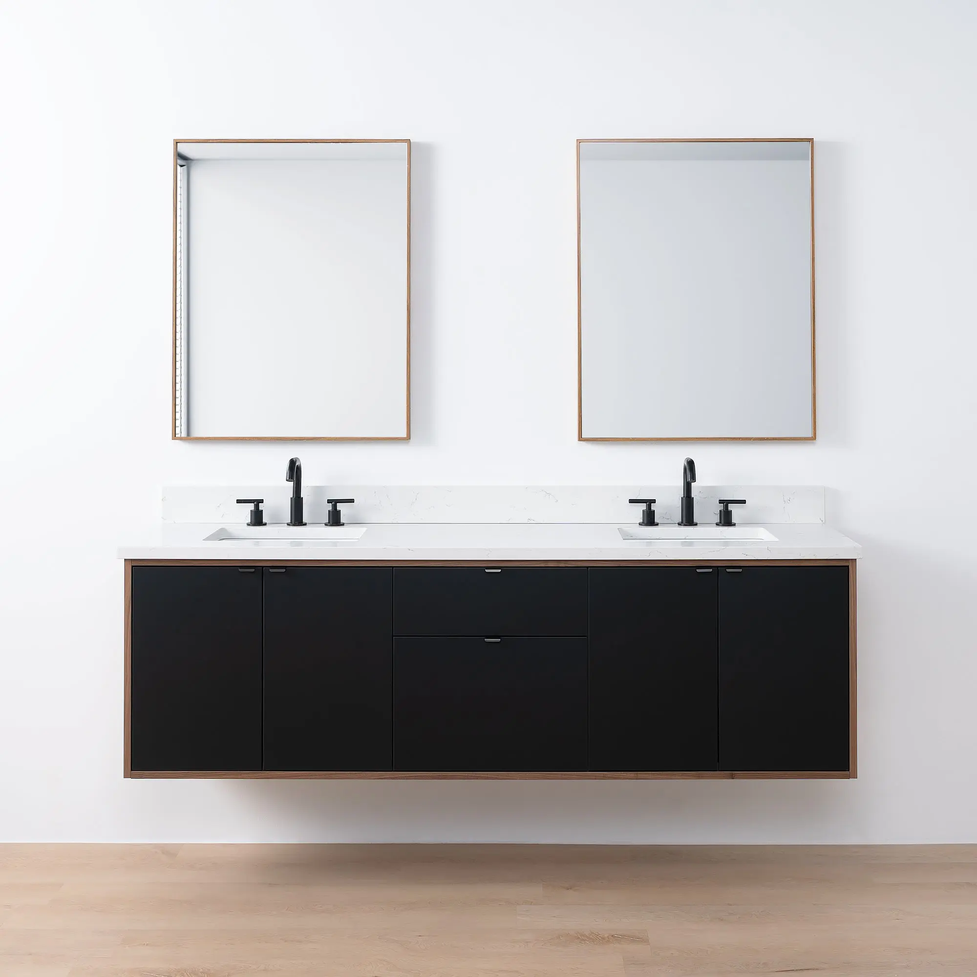 Sidney SLIM 72" Wall Mount Matte Black Bathroom Vanity, Double Sink - Image 23