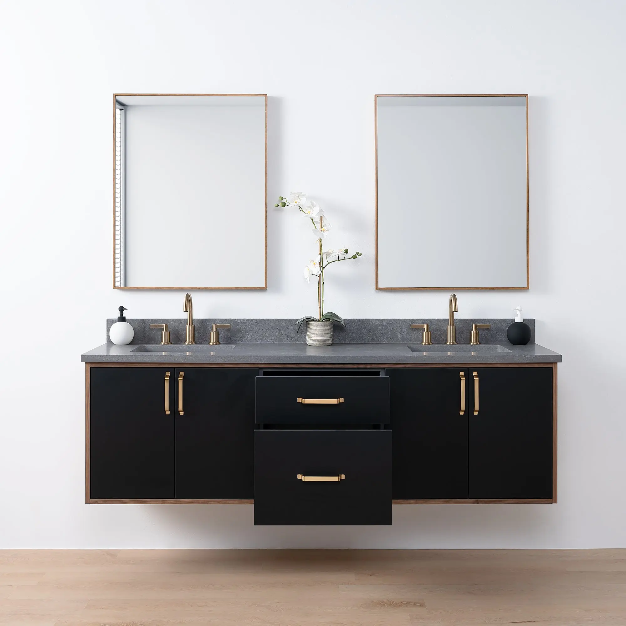 Sidney SLIM 72" Wall Mount Matte Black Bathroom Vanity, Double Sink - Image 3