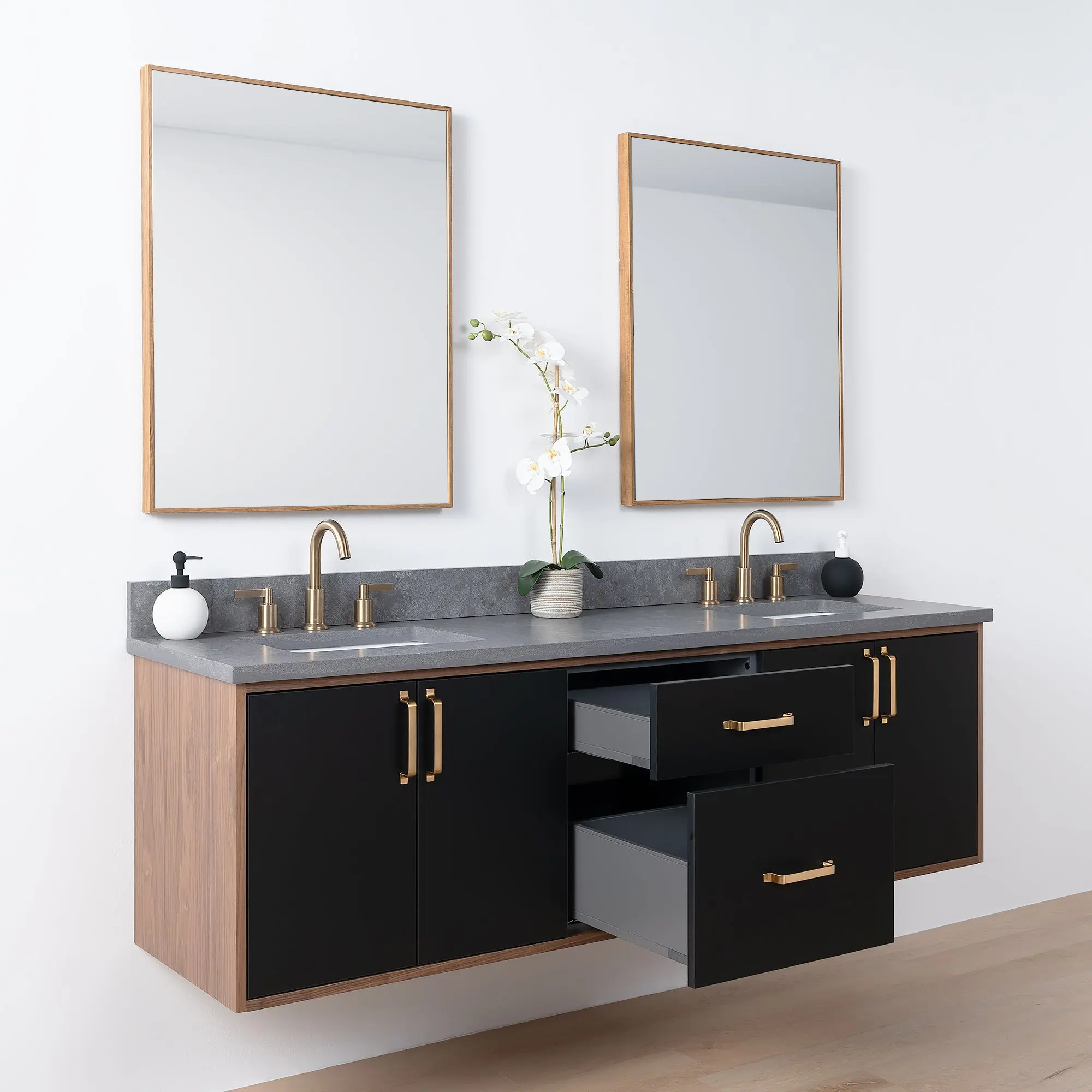 Sidney SLIM 72" Wall Mount Matte Black Bathroom Vanity, Double Sink - Image 6
