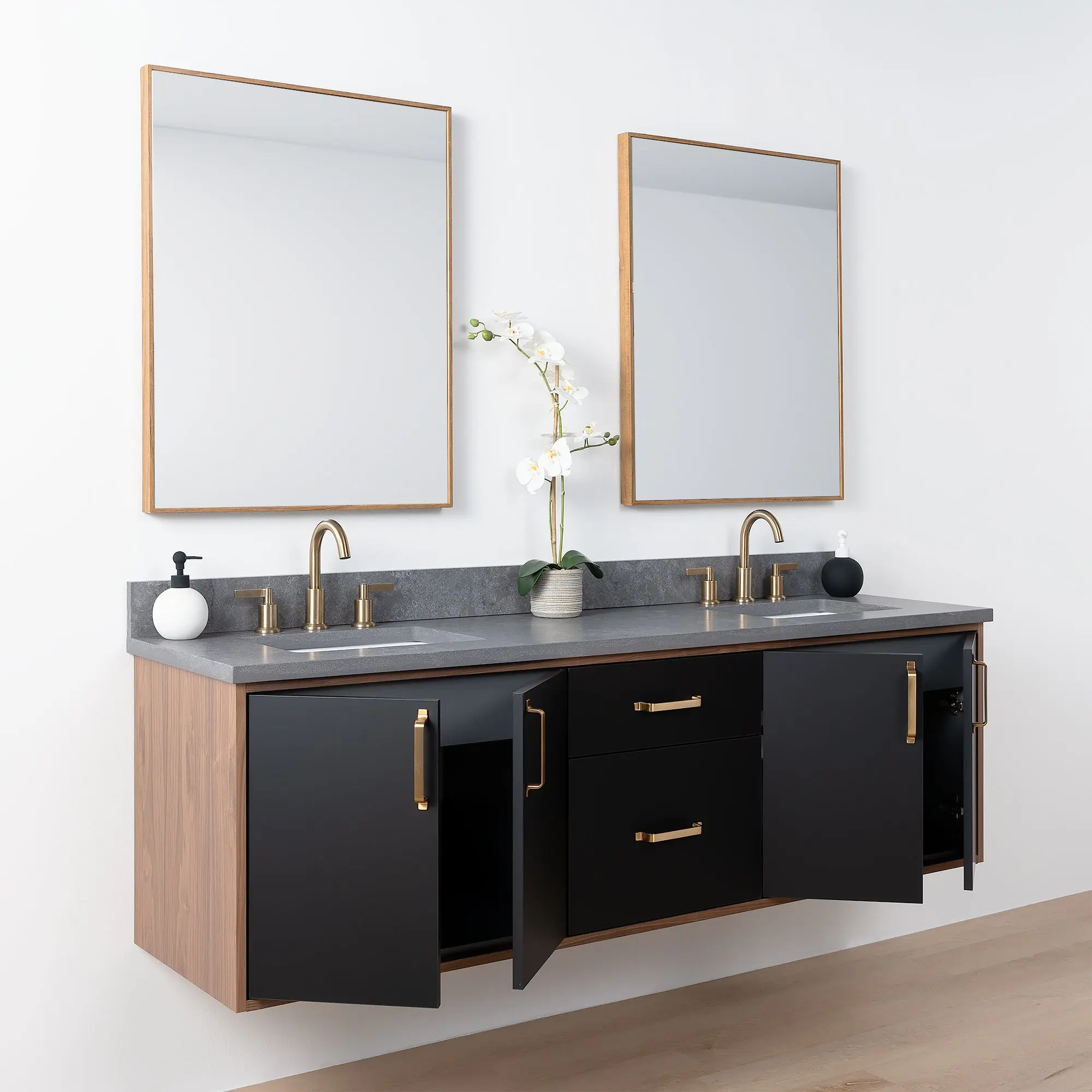 Sidney SLIM 72" Wall Mount Matte Black Bathroom Vanity, Double Sink - Image 7