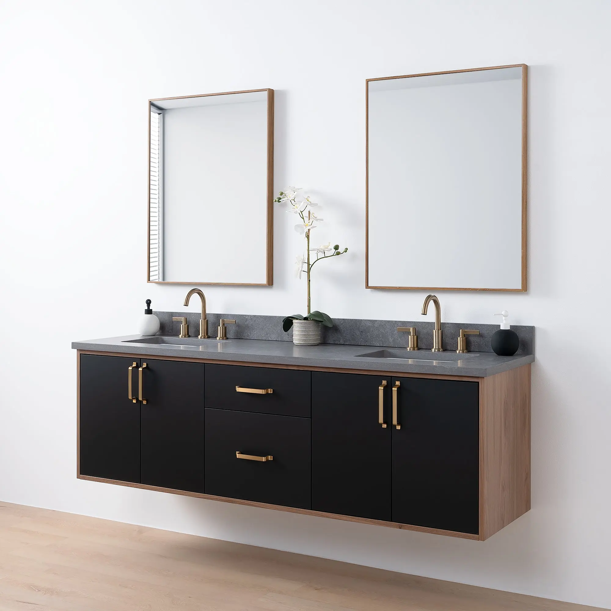 Sidney SLIM 72" Wall Mount Matte Black Bathroom Vanity, Double Sink - Image 8
