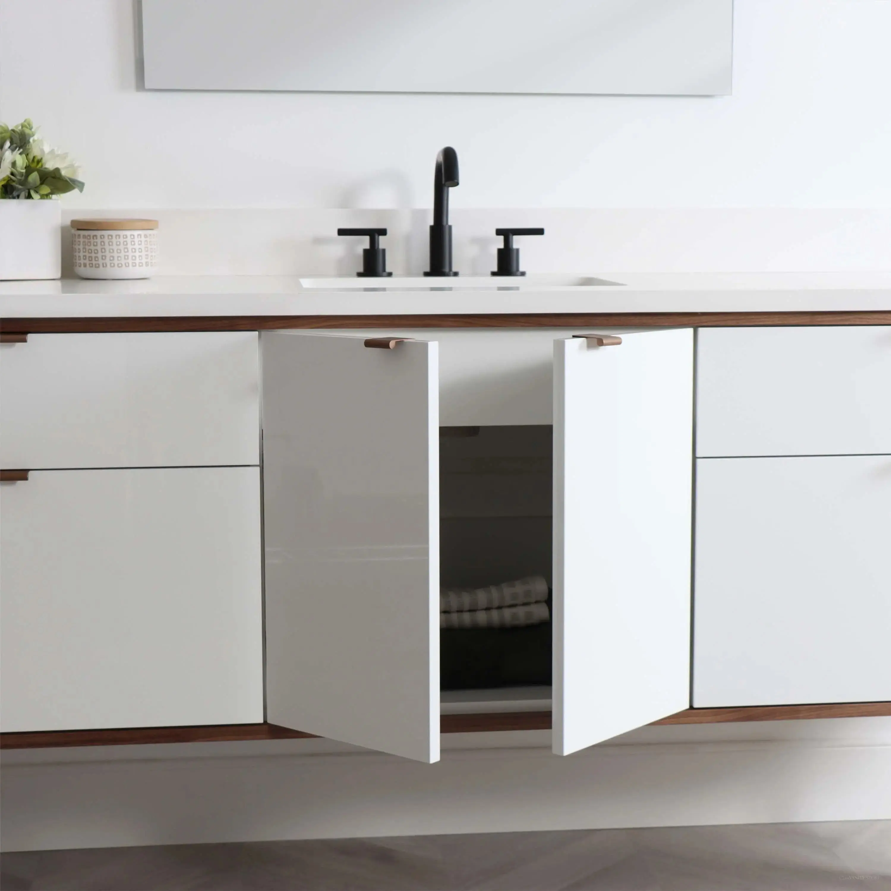 Sidney 72" Wall Mount Gloss White Bathroom Vanity - Image 5