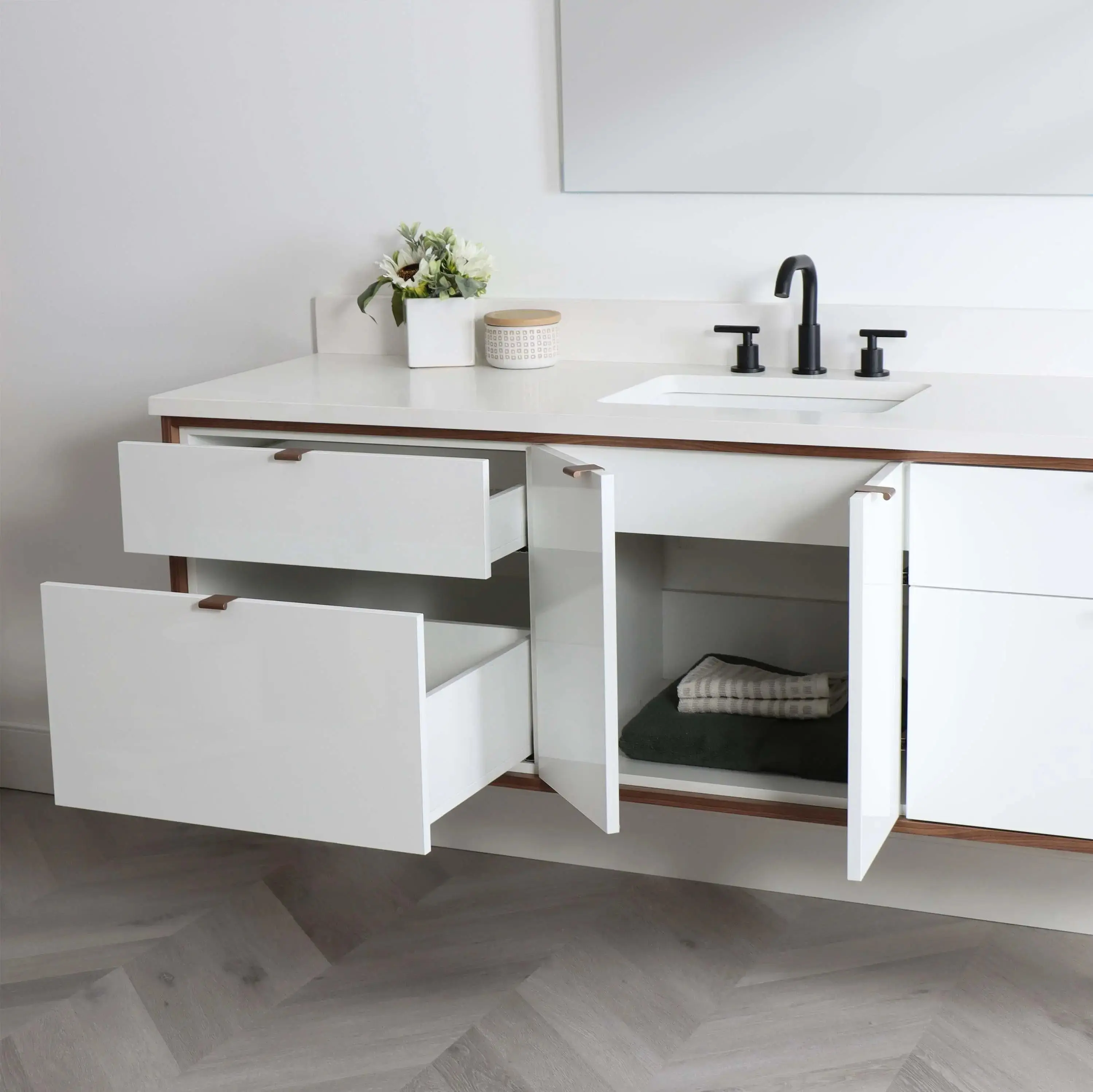 Sidney 72" Wall Mount Gloss White Bathroom Vanity - Image 6