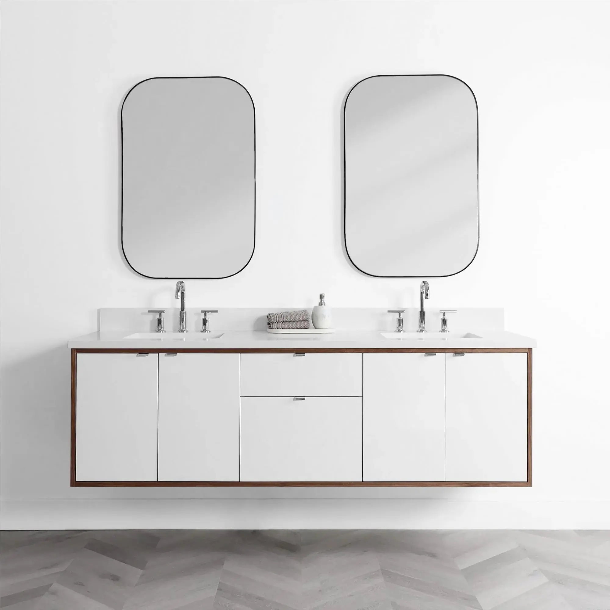 Sidney SLIM 72" Wall Mount Gloss White Bathroom Vanity, Double Sink - Image 2